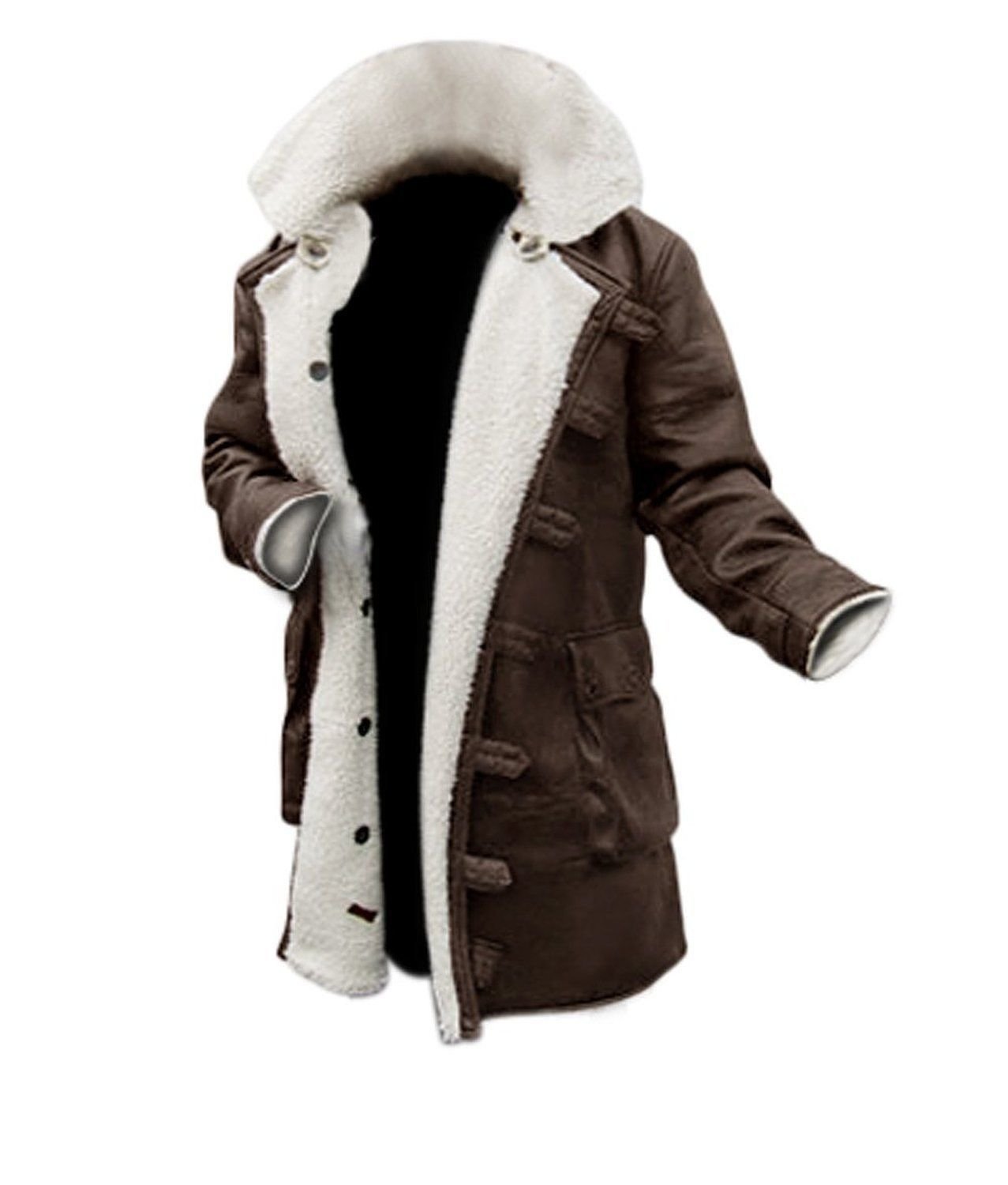 SpazeUp Bane Coat - Knight Rises Inspired Tom Hardy Shearling Leather Jacket - Swedish Brown Trench Duster Coat for Winter | Movie Cosplay, Cold Weather Fashion, Goth Style Outfits
