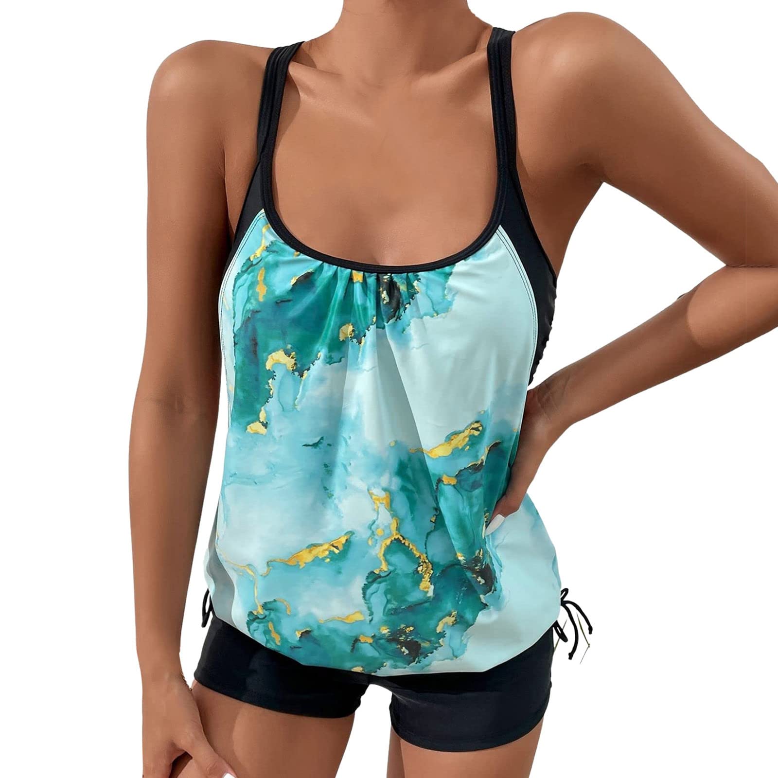 Women's High Waisted Green Tankini Swimsuits Two-Piece Bathing Suit Size 7 - Beach, Pool & Vacation Swimwear for Summer (17-Green, M)