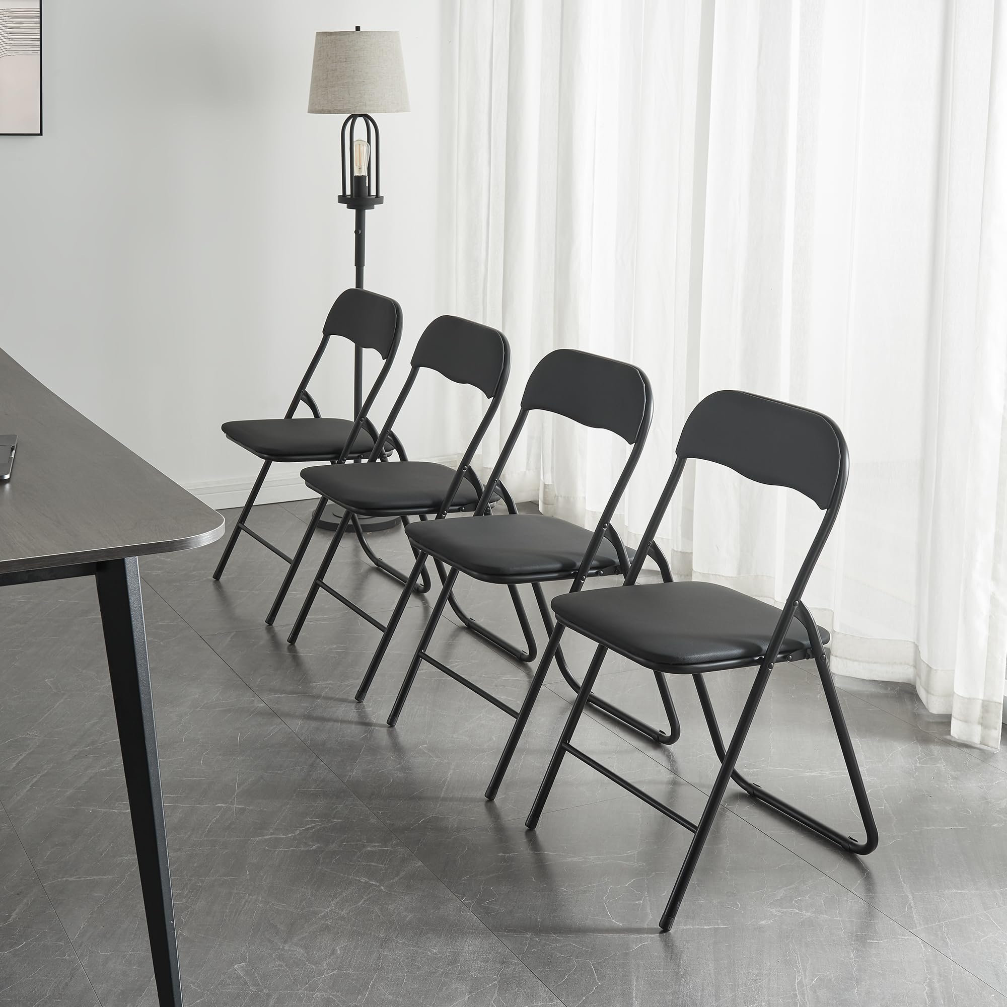 **Panana Folding Chairs with Padded Seat & Back Cushion - Heavy Duty Metal Frame for Home, Office, Patio, Camping & Events - Indoor & Outdoor Foldable Chairs (Black, 4 Pack) - Perfect for Parties, BBQs & Extra Seating**