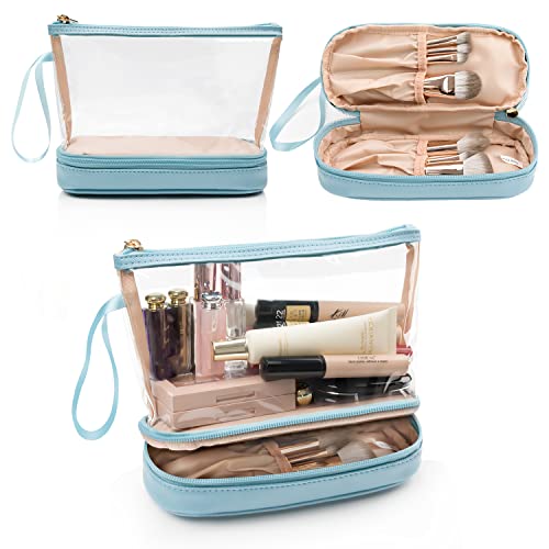 Ethereal Clear Makeup Bag for Women | Small Travel Cosmetic Organizer | Portable Tote Bag in Sierra Blue | Perfect for Travel, Gym & Daily Essentials Storage