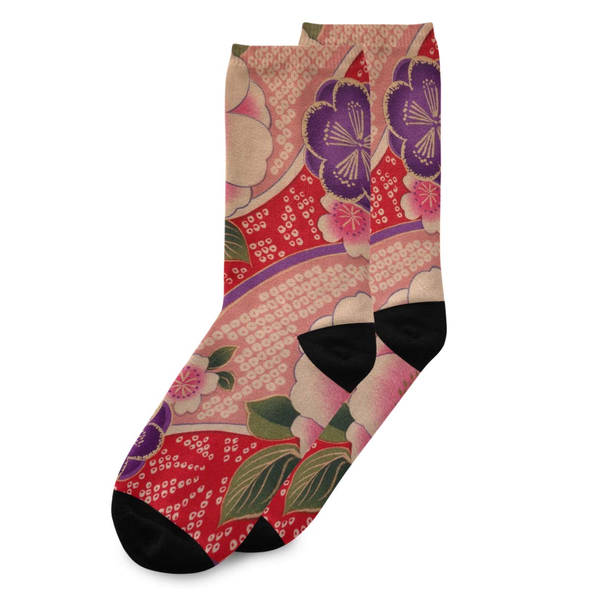 ALAZA Unisex Casual Crew Socks - Japanese Kimono Cherry Blossom Pattern Novelty Socks for Women & Men - Perfect for Cosplay, Anime Conventions, and Everyday Fashion