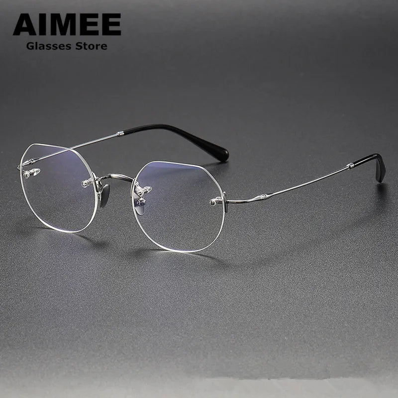 Aimee Women's Rimless Flat Top Polygon Titanium Eyeglasses Frame 19008 - Lightweight & Durable for Work, Reading & Fashion Accessories