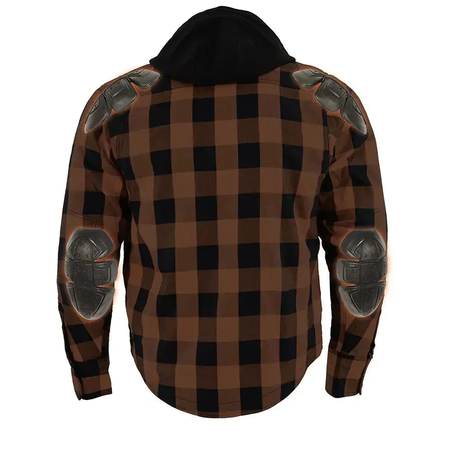 Milwaukee Leather Men's Orange & Black Armored Flannel Biker Shirt with Reinforced Fibers - Durable Motorcycle Riding Gear for Harley Davidson & Cruiser Bikes