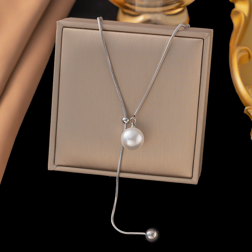 Elegant Pearl Slider Lariat Chain Necklace for Women - Minimalist Dainty Layering Jewelry | Perfect for Date Night, Office Wear & Special Occasions