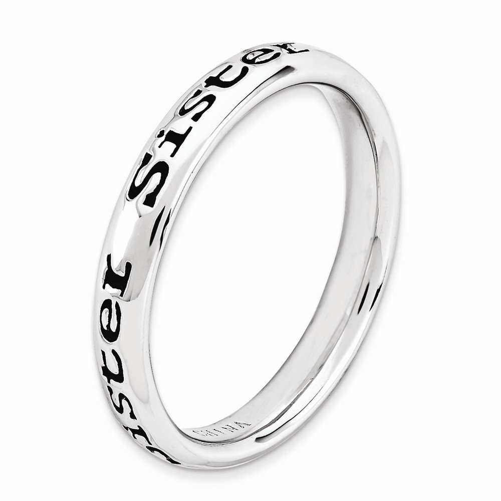 Jewels By Lux Sterling Silver Stackable Expressions Polished Enameled Sister Ring - Elegant Stackable Rings for Women, Perfect for Gifts, Sisterhood Bonding & Everyday Fashion Jewelry