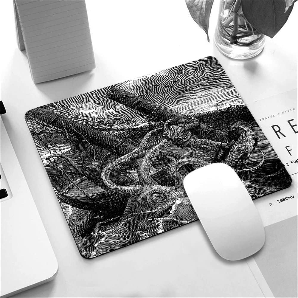Premium Non-Slip Mouse Pad with Ocean Octopus & Ship Design - 9.5×7.9×0.12 inches Custom Gaming Mousepad for Wireless/Computer Mouse - Perfect for Office, Gaming & Home Workspace Setup