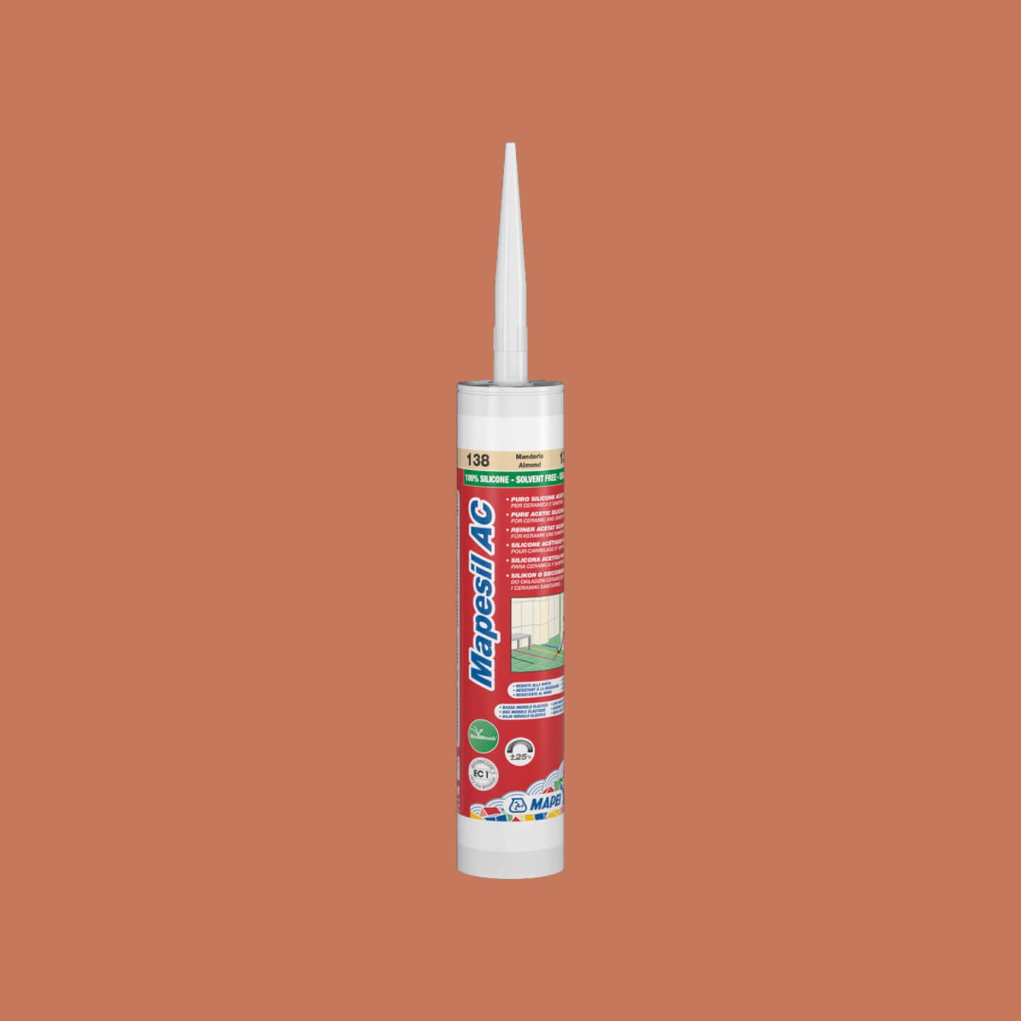 Mapei Silicone AC 145 310ml Terra di Siena - High-Performance Sealant for Kitchen, Bathroom & Tile Repairs - Waterproof & Mold-Resistant Adhesive for Home Improvement Projects