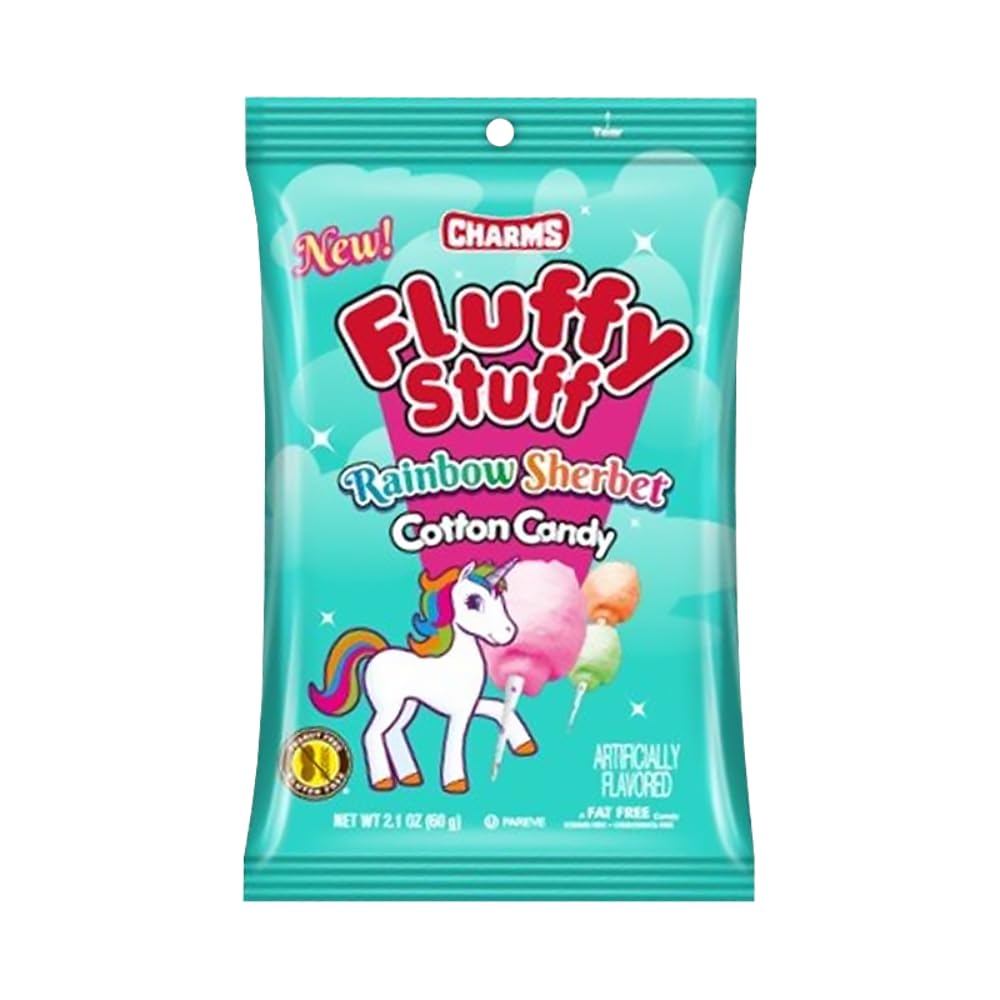 Set of 4 Rainbow Sherbet Cotton Candy (2.1 oz Each) - Peanut Free, Gluten Free - Perfect for Birthday Parties, Baby Showers & Events - 8.4 oz Total
