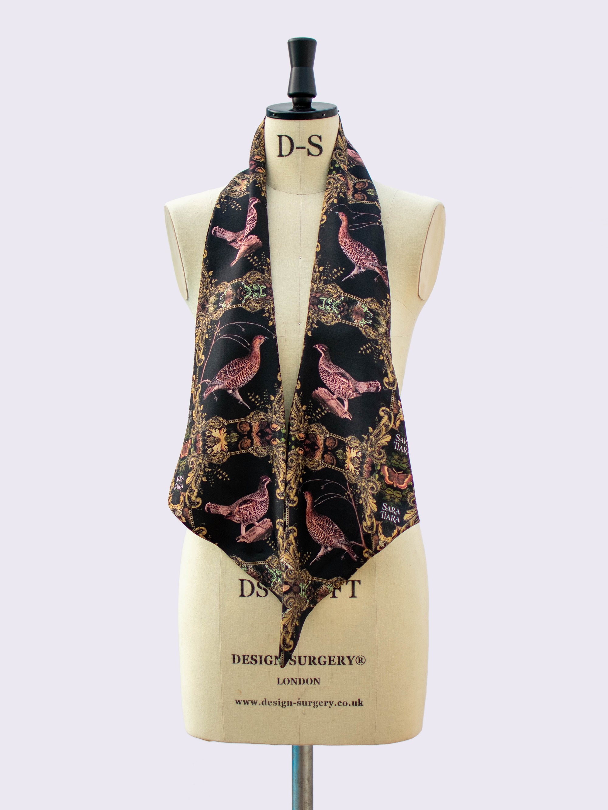Elegant Silk Skinny Scarf with Grouse Print - Lightweight Fashion Accessory for Women - Perfect for Office, Party & Everyday Wear