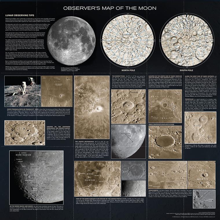 Observer's Map of the Moon (93704) - Detailed Lunar Chart for Astronomy Enthusiasts & Stargazers - Perfect for Telescope Observation, Night Sky Exploration & Space Education