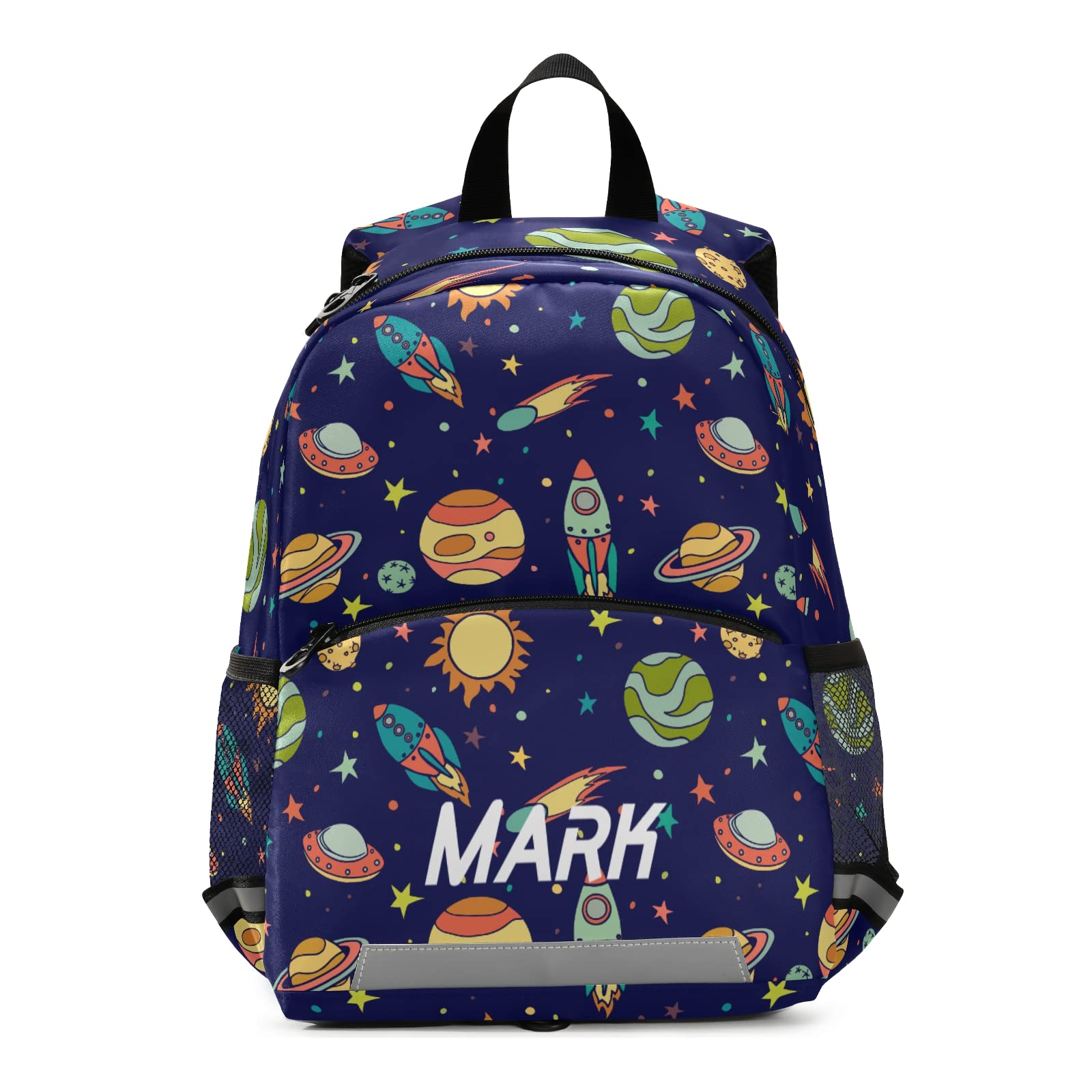 Personalized Space Rocket Planets Kids Backpack with Name/Text - Reflective School Backpack for Toddlers & Preschoolers (Boys & Girls) - Perfect for School, Travel & Daycare Adventures