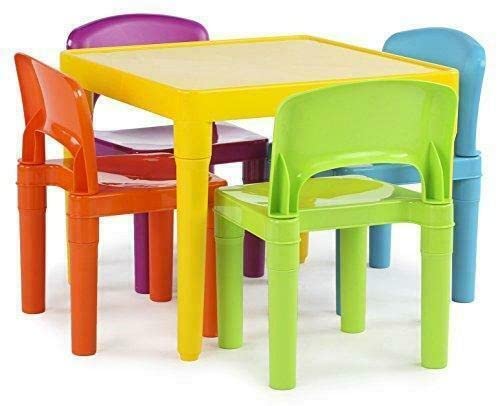 ALIDAM Kids Study Desk and Chair Set - 4 Piece Plastic Children's Table & Chairs for Learning, Homework, and Play (Yellow Table with Vibrant Chairs) - Perfect for Homeschooling, Bedroom Study, and Playroom Activities