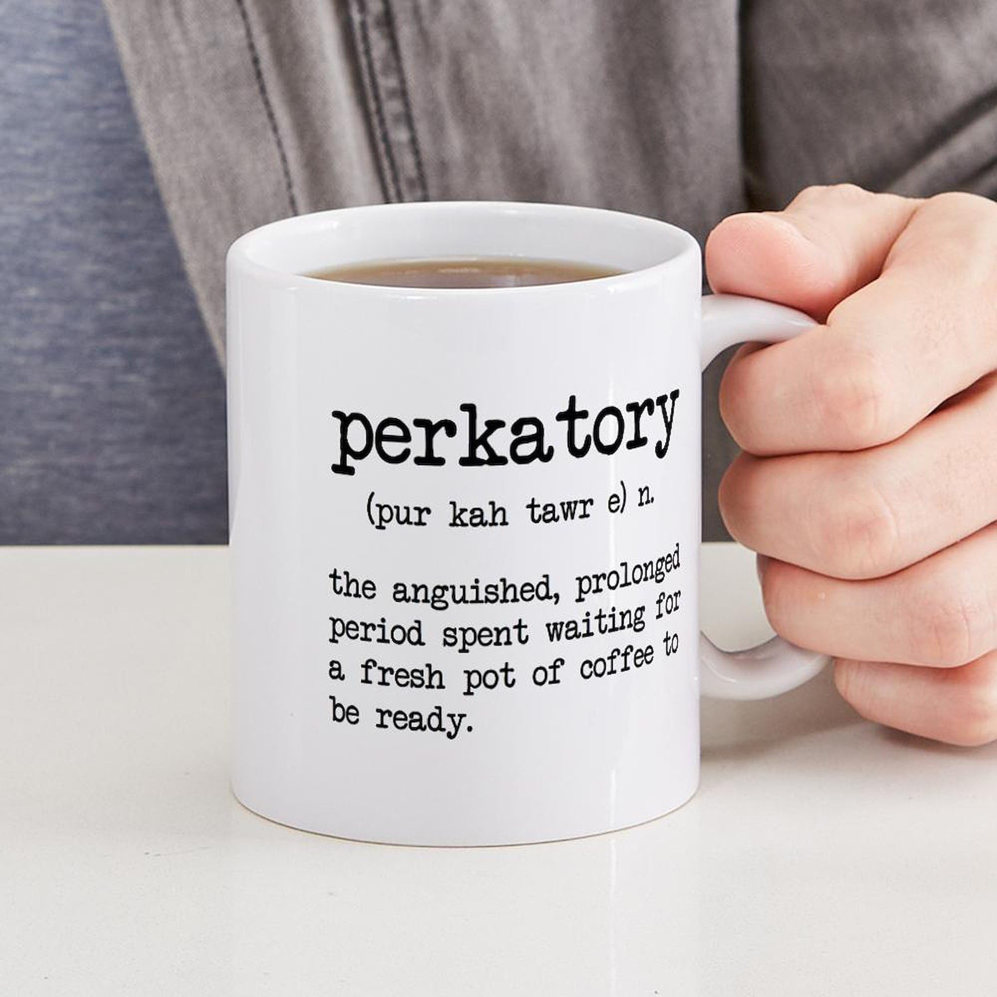 Perkatory 11 oz (325 ml) Ceramic Coffee Mug - Funny Novelty Coffee Cup for Office, Home & Gifts - Perfect for Tea, Hot Chocolate & Morning Brews