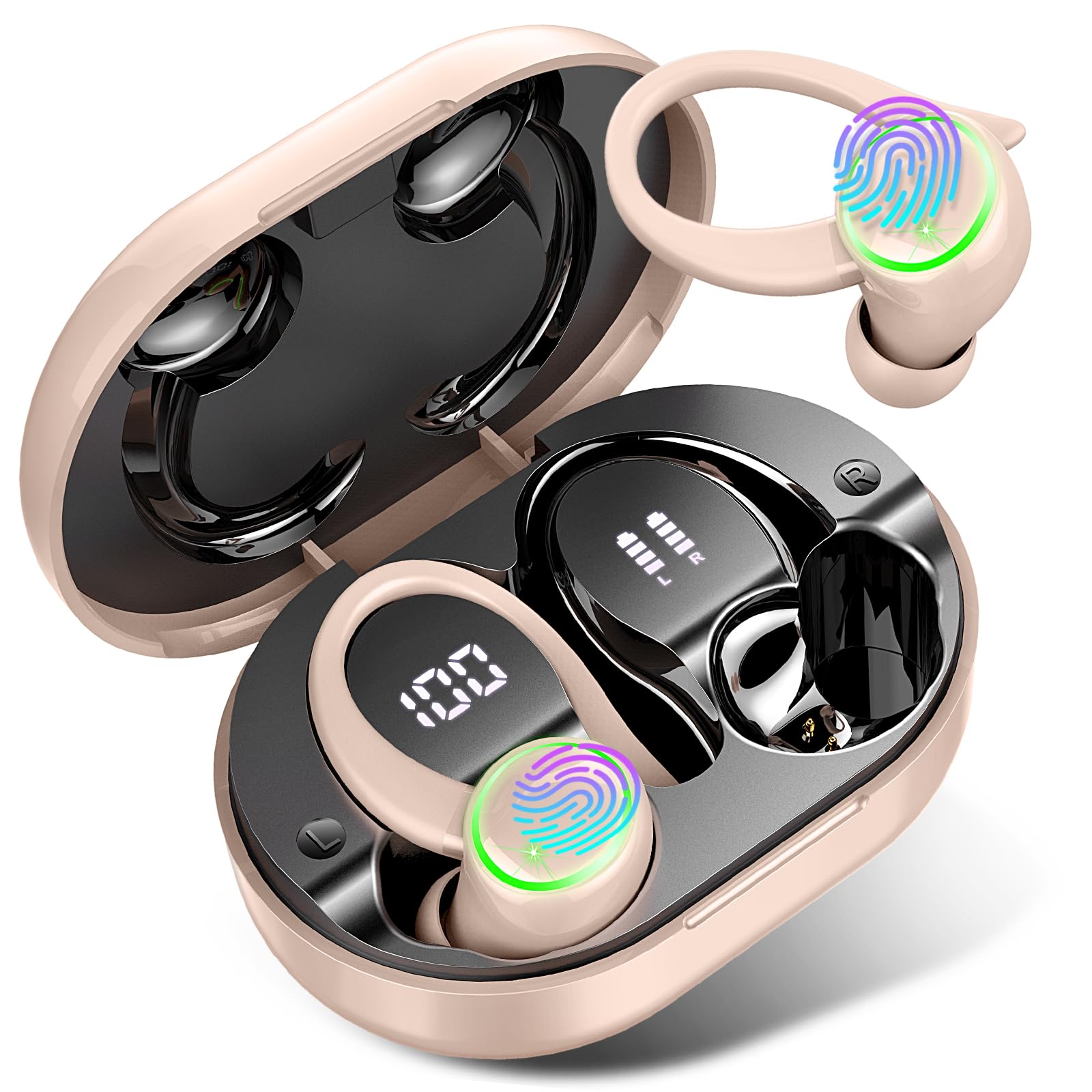 Wireless Earbuds Bluetooth 5.4 with Noise Cancelling - 50H Playtime, IP7 Waterproof for Sports & Running - Light Pink