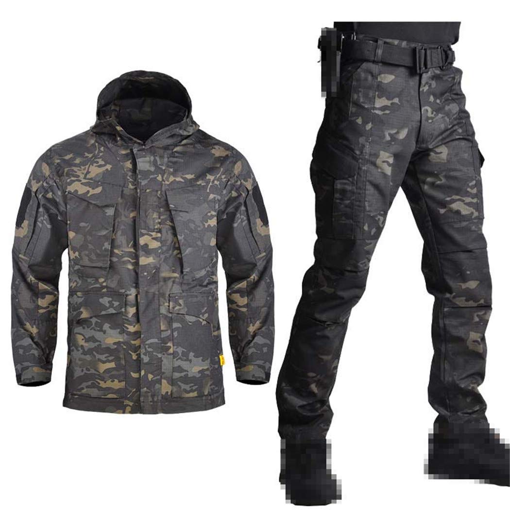 Tealun Tactical Jacket for Men - Military Camouflage Hunting Jacket & Pants Set - Windproof Army Windbreaker Suit for Outdoor Hunting, Hiking & Airsoft Games
