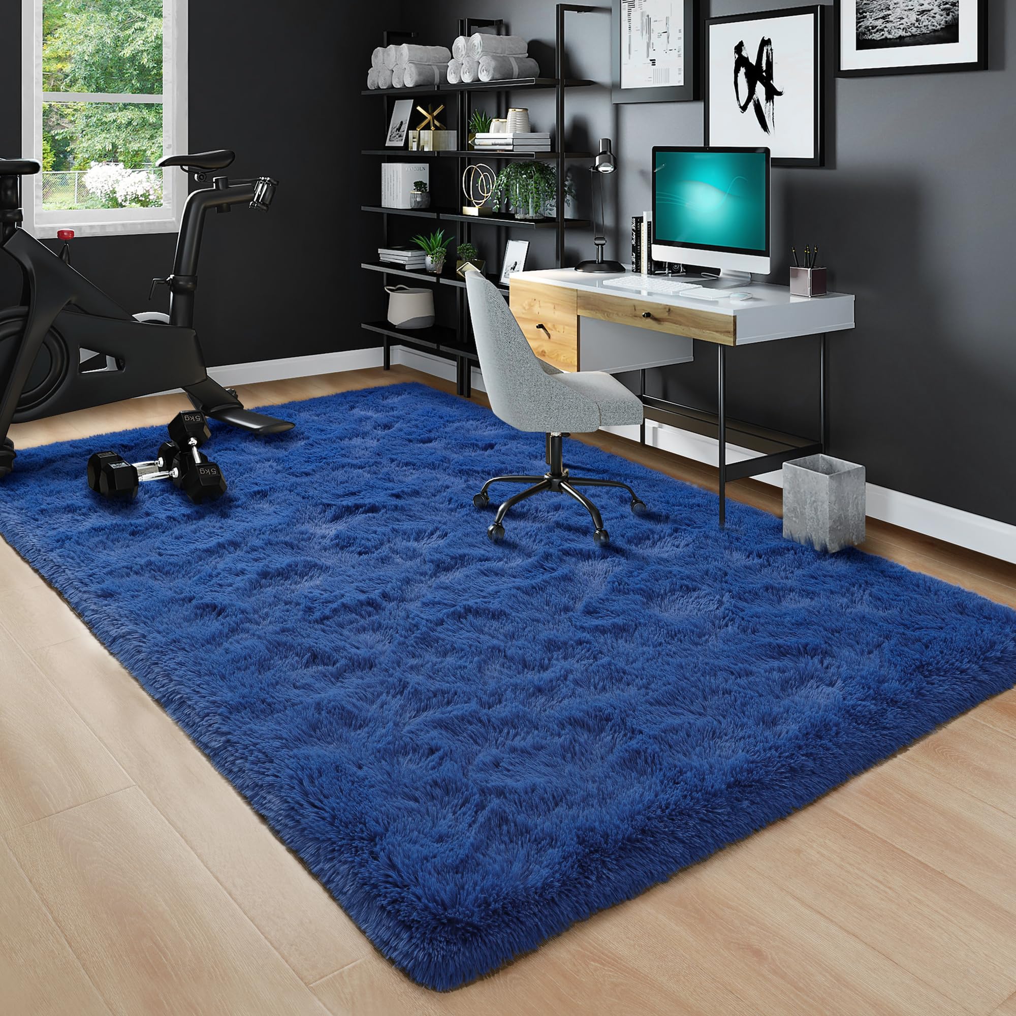Fluffy Navy Blue 5x8 Shaggy Area Rug - Ultra Soft Plush Living Room Carpet, Large Fuzzy Bedroom Rug, Thick Cozy Dorm Rug, Kids Room Floor Mat - Perfect for Home Decor, Cozy Spaces & Aesthetic Bedrooms