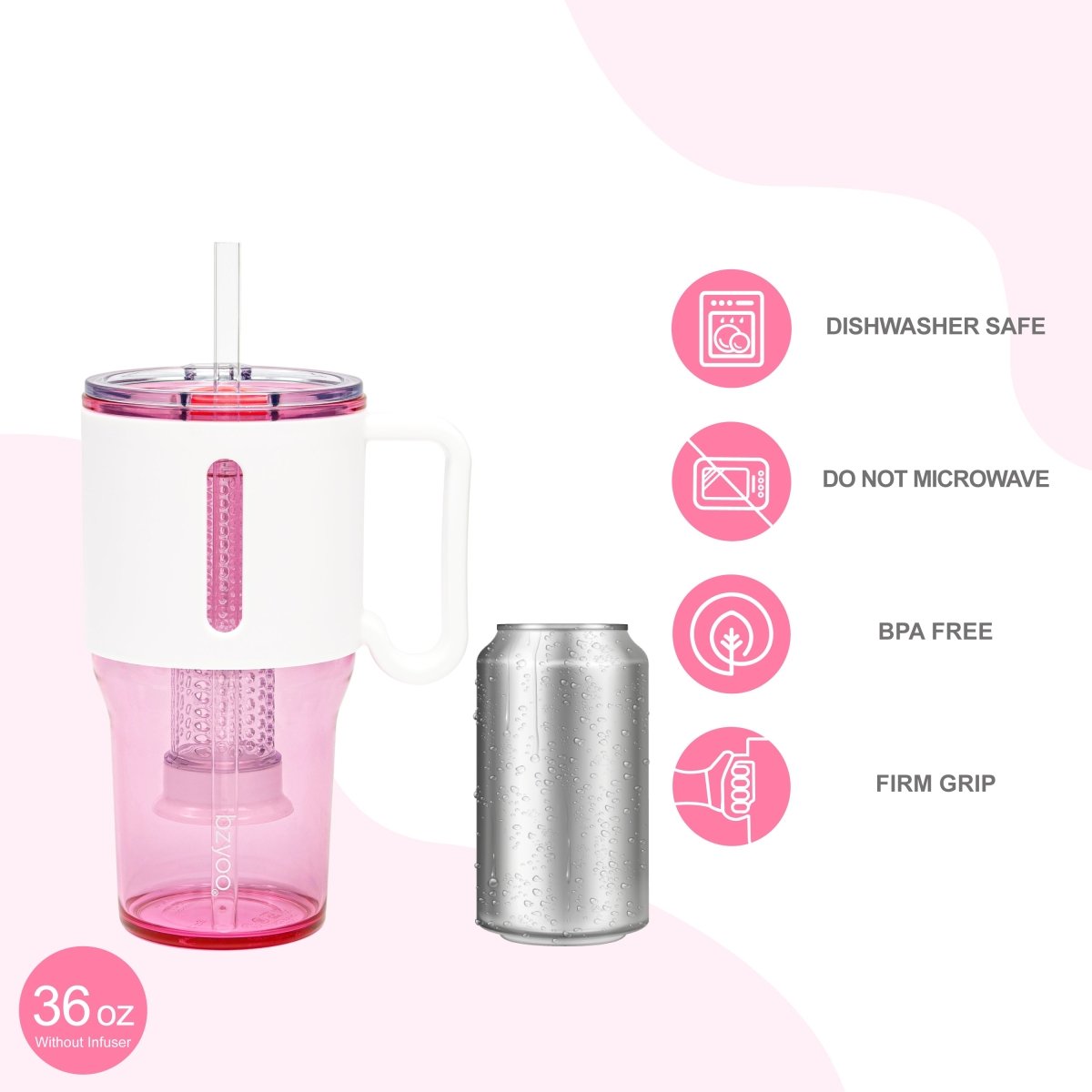 35oz Clear Straw SipN'Infuse Tumbler with Lid - Pink Insulated Water Bottle for Gym, Hiking & Everyday Hydration