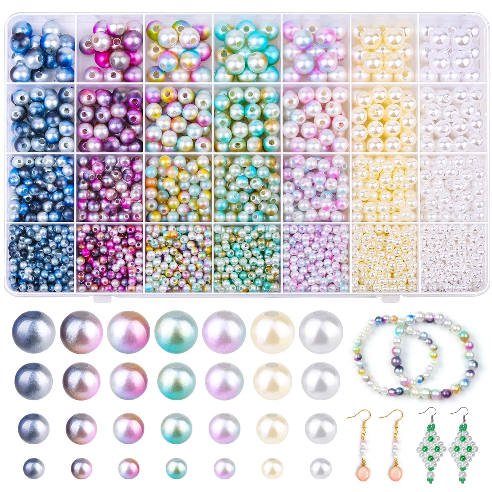 2200PCS 4/6/8/10mm Multicolor Pearl Beads for Jewelry Making - Loose Pearls with Holes for DIY Bracelets, Necklaces, Earrings - Perfect for Crafting, Wedding Decor, Gift Making & Home Decoration