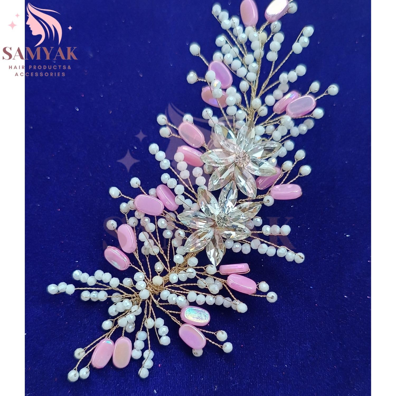 Samyak Crystal Pearl Hair Pins - Beaded Handmade Wedding Hair Comb for Brides & Bridesmaids - Pastel Mint Pink Hair Accessories for Bun & Updo Hairstyles - Perfect for Weddings, Prom & Special Occasions