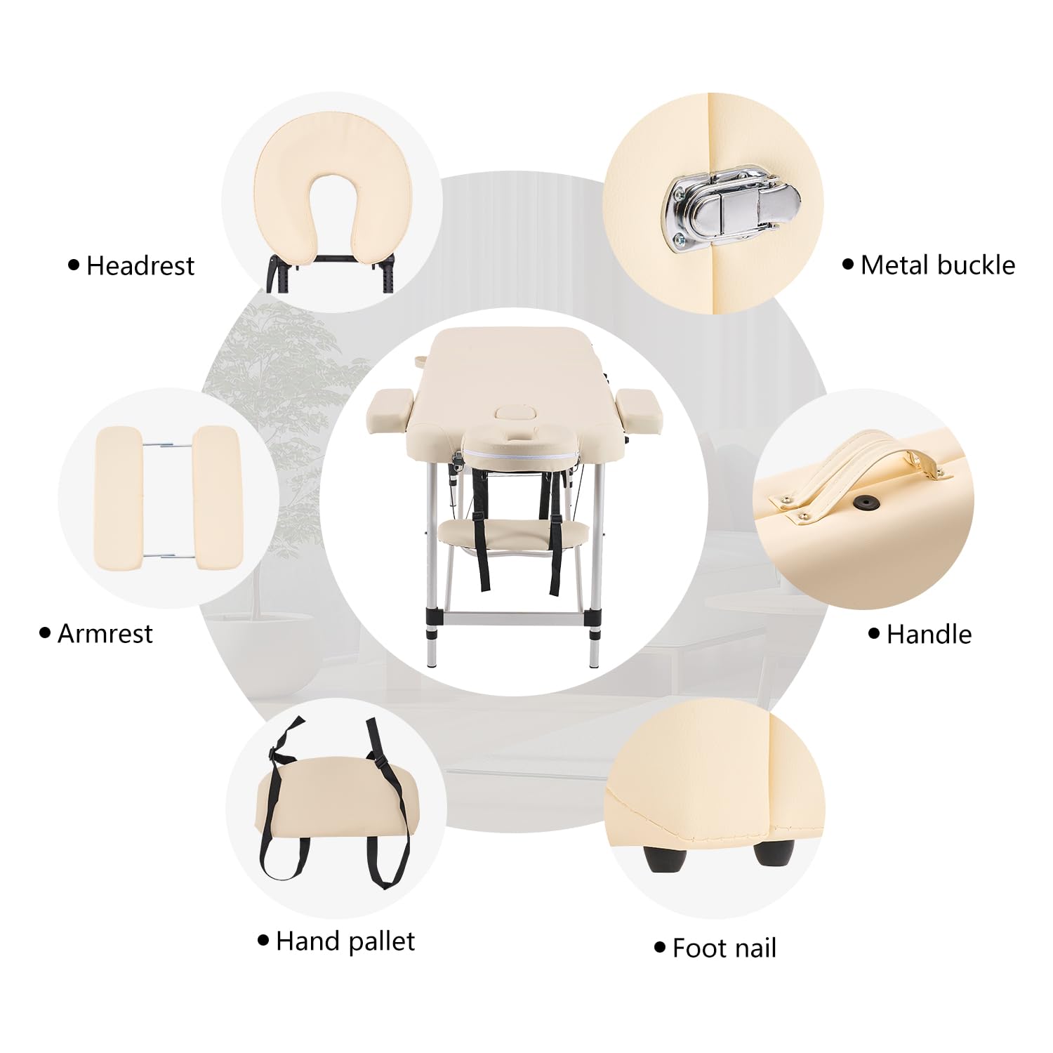 YOUNIKE Professional Portable Massage Table - Aluminum Alloy 3-Fold Design with Backrest, Lightweight & Height Adjustable - Perfect for Lash Extensions, Facial Spa, Beauty Salon, Tattoo Parlor & Home Use - Includes Full Accessories - White