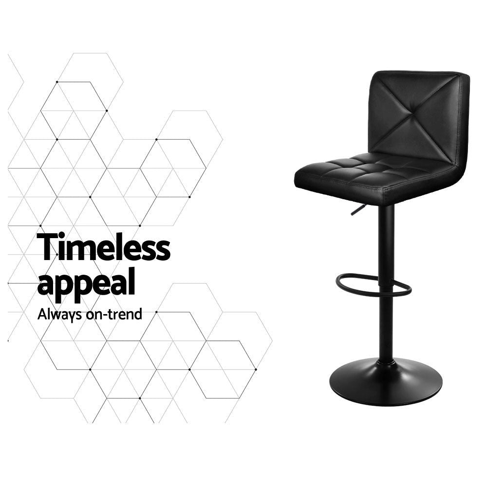 4 Bar Stools with Gas Lift Mechanism - Black Leather Swivel Bar Chairs for Kitchen Island, Breakfast Nook & Home Bar Seating
