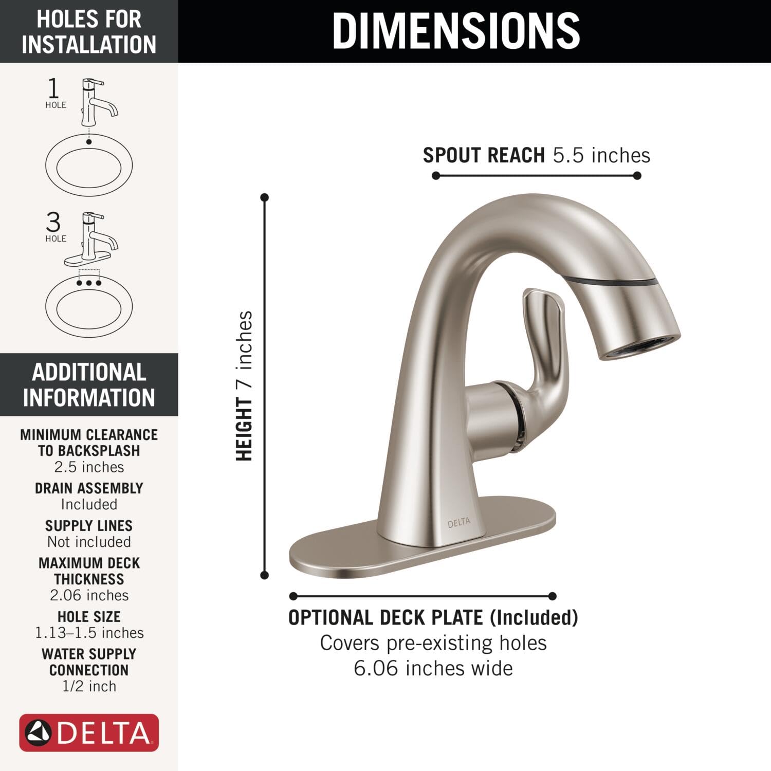 Delta Arvo Single-Handle Pull-Down Bathroom Faucet with Sprayer - Brushed Nickel SpotShield Finish (115840LF-SPPD) - Perfect for Modern Bathroom Sinks & Vanities