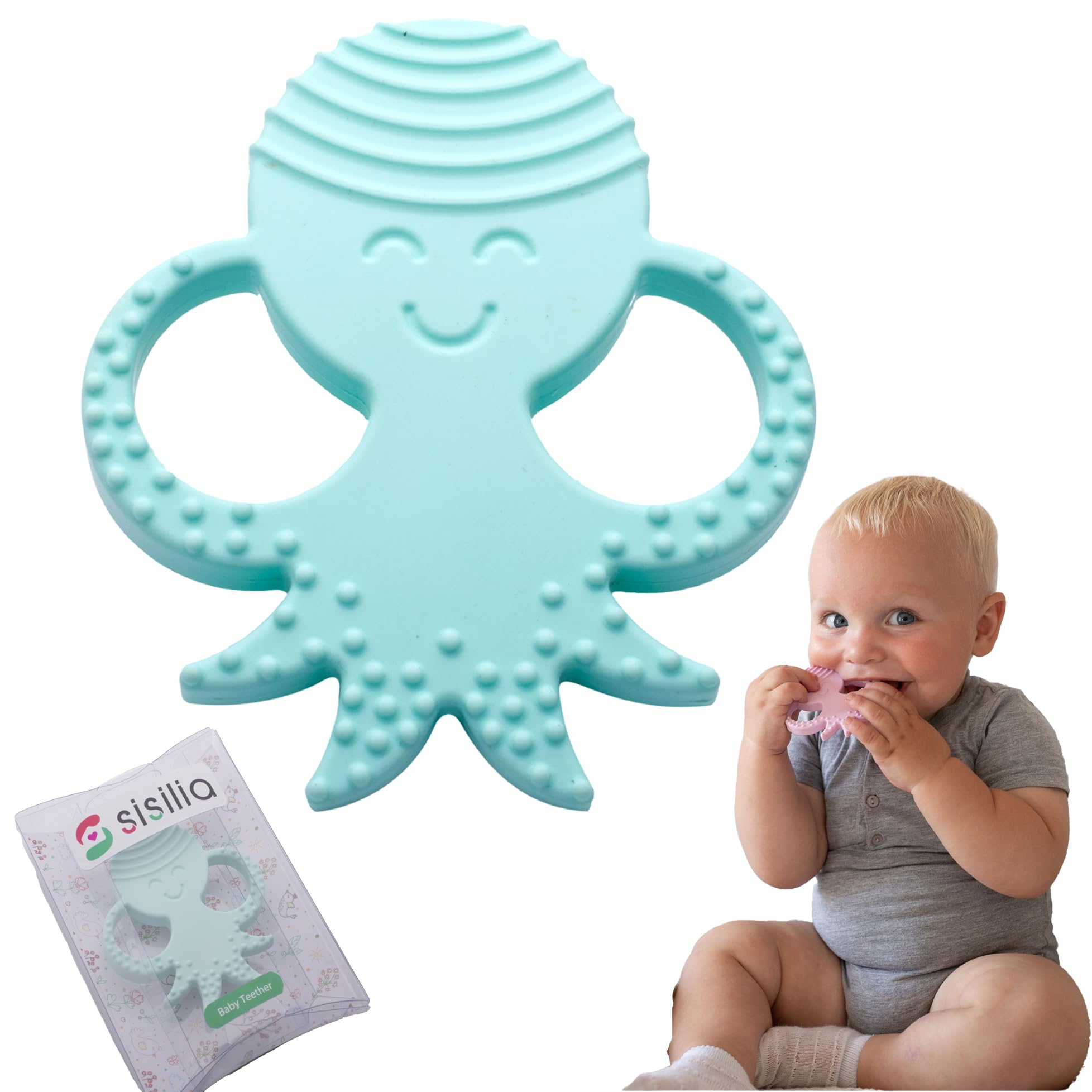 Sisilia Baby Teething Toys - BPA Free Silicone Teether for Infants & Newborns | CPSIA Certified Safe Octopus Design (Baby Blue) | Perfect for Soothing Sore Gums & Early Dental Care