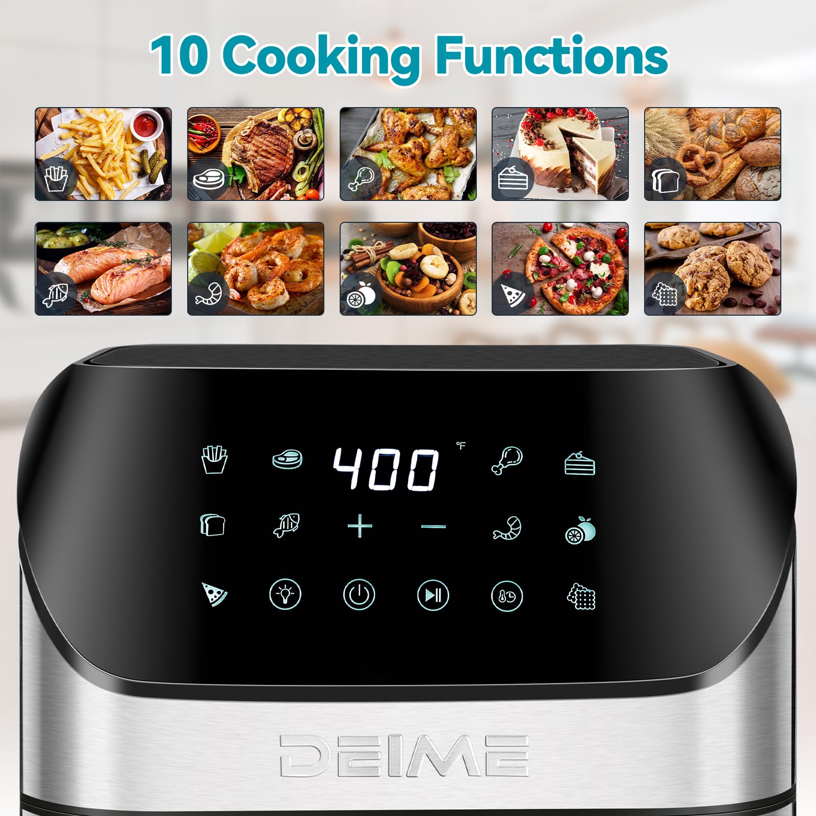 DEIME 6.2 QT 1500W Large Capacity Air Fryer Oven - Oil Free Healthy Cooker with 10 Presets, See-Through Window & Nonstick Basket (Includes Recipes) - Perfect for Crispy Fries, Chicken Wings & Family Meals