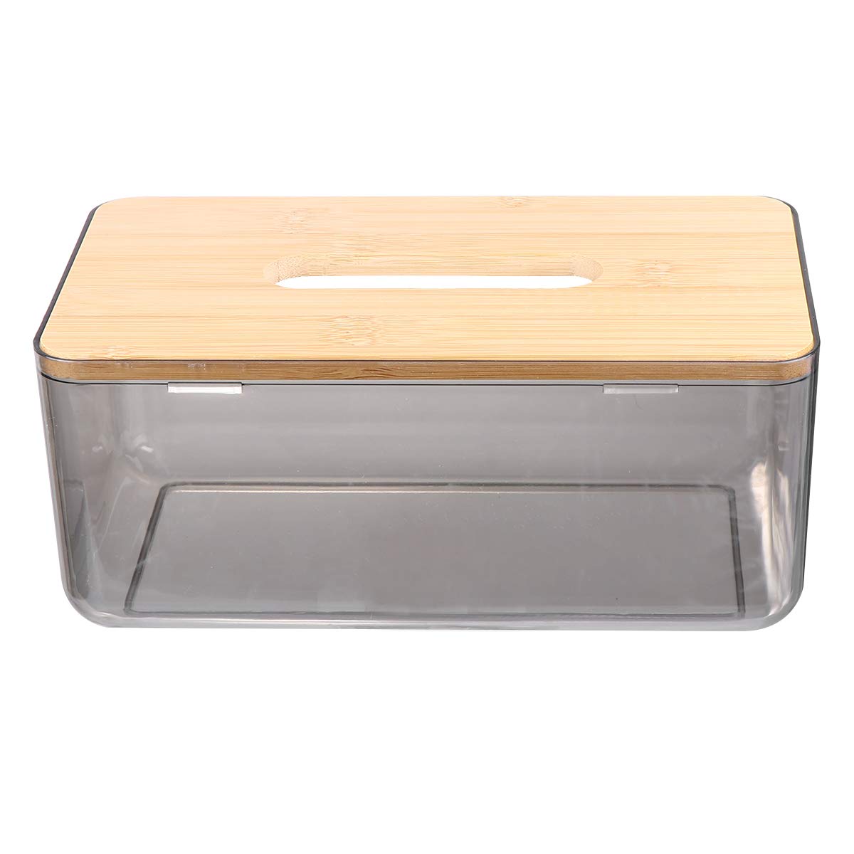 1Pack Bamboo Lid Tissue Box - Plastic Tissue Holder with Light Grey Finish (Size L) - Perfect for Bathroom, Living Room, and Office Desk Organization