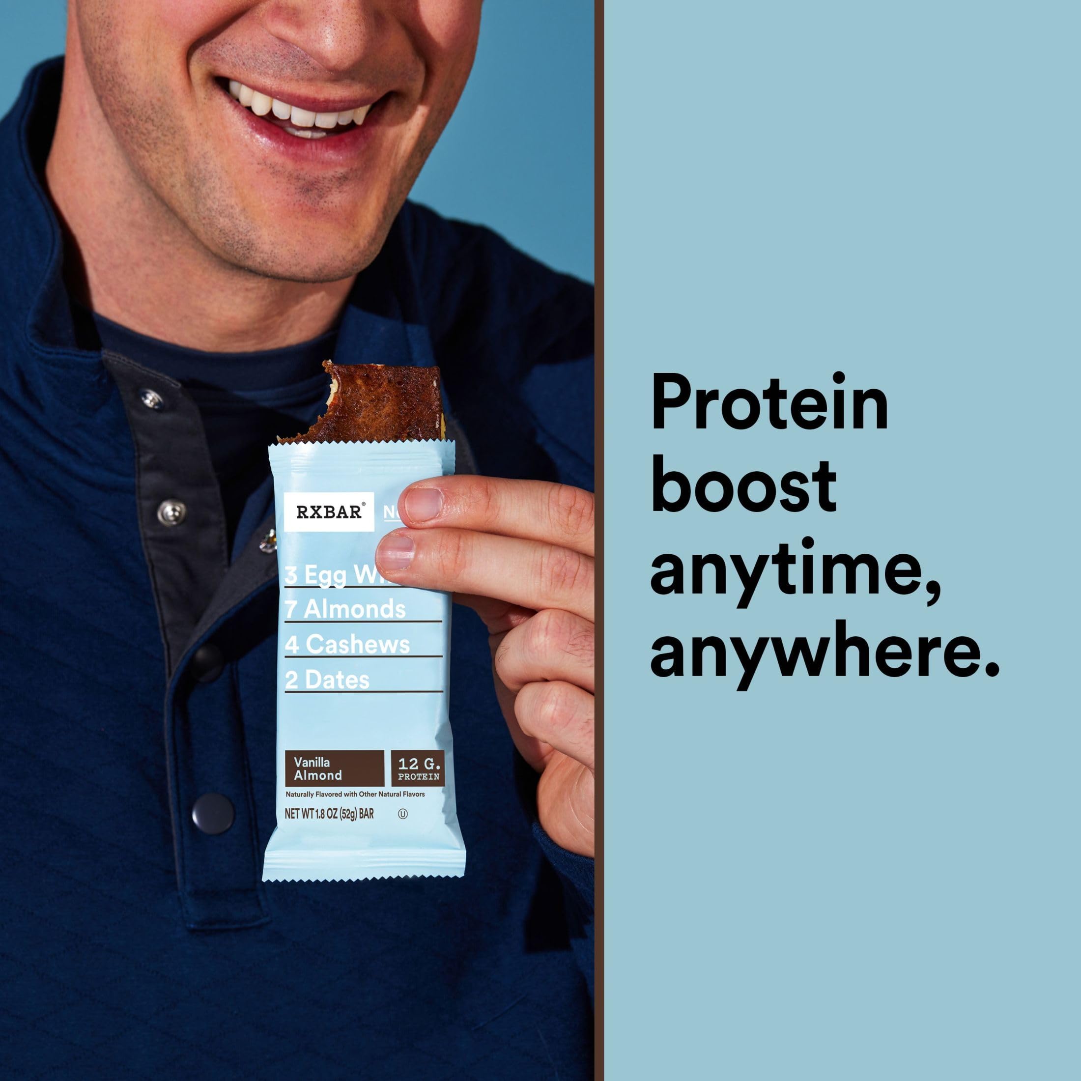RXBAR Protein Bars - Vanilla Almond Flavor, 12 Pack (22oz) | High Protein Snack Bars for Workout Recovery, Healthy On-the-Go Breakfast & Travel Snacks | Gluten Free, No Added Sugar, Whole Food Ingredients