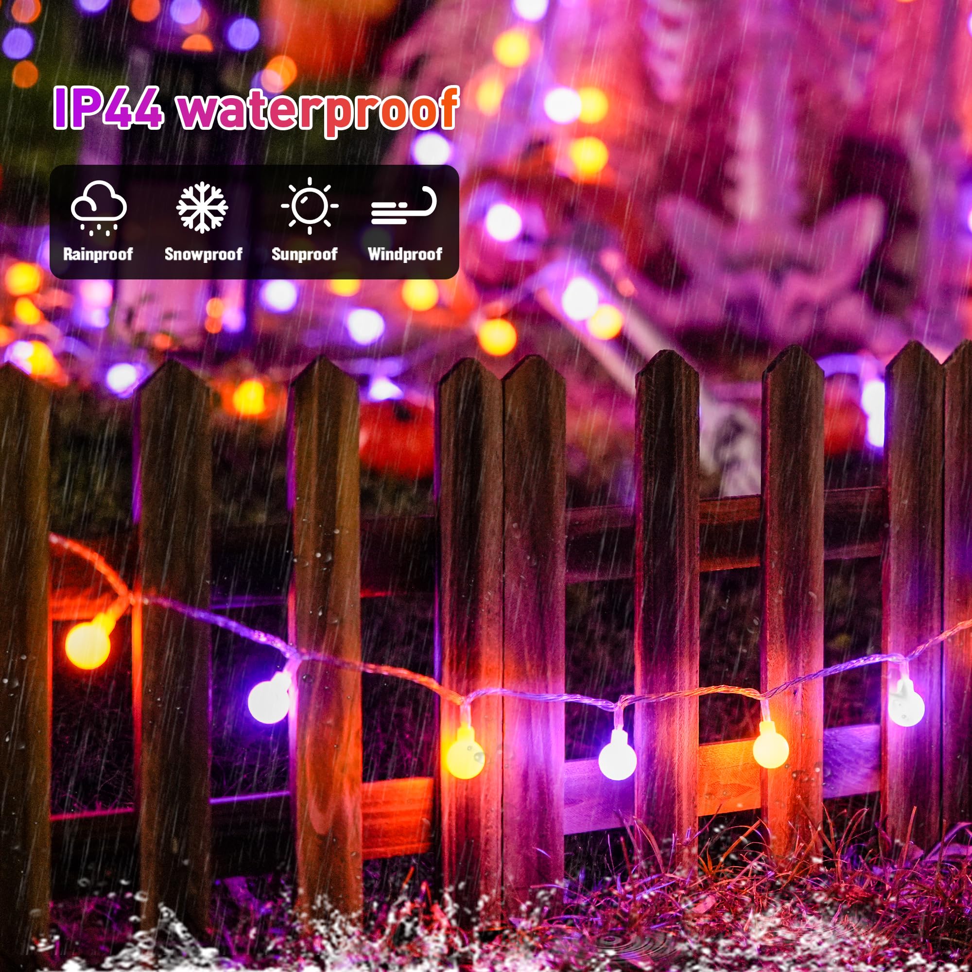 JMEXSUSS 100 LED Orange & Purple Connectable Globe String Lights - 33ft Plug-in with Remote, 8 Lighting Modes for Indoor/Outdoor Christmas Decor, Bedroom, Party & Carnival Lighting | Perfect for Holiday, Wedding, Garden & Patio Decorations