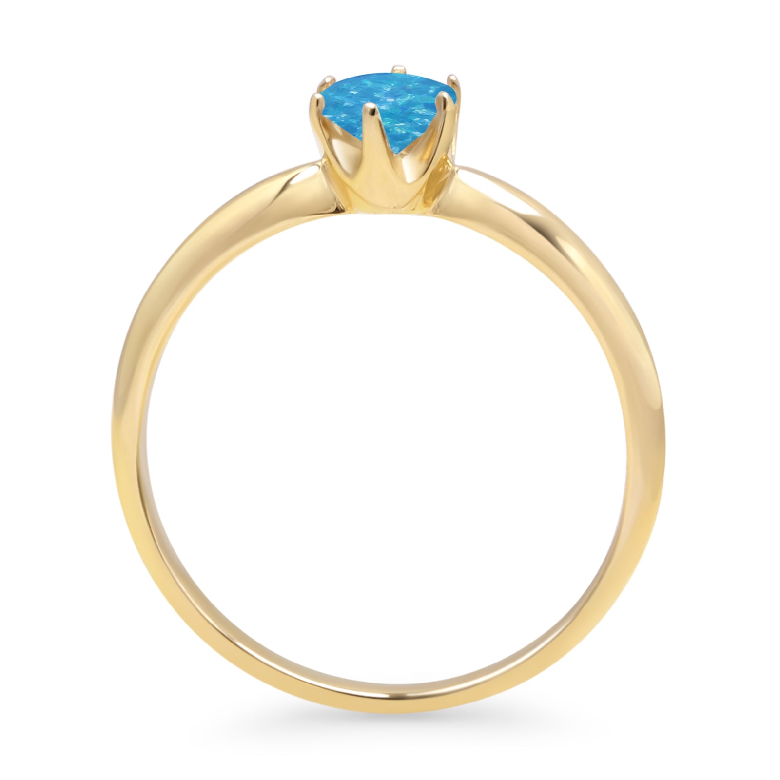 14K Yellow Gold Round Lab-Created Blue Opal Solitaire Ring for Women - Elegant Engagement, Wedding, Anniversary & Gift Jewelry