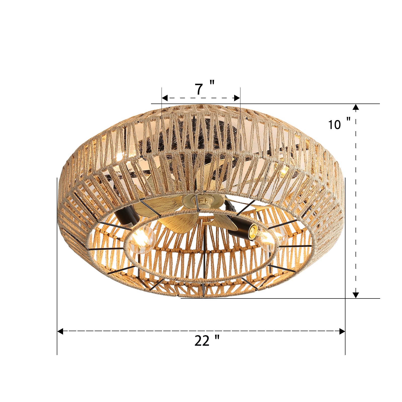 22 Inch Modern Boho Style Caged Ceiling Fan with Enclosed Rattan Blades - 6 Speed Remote Control, Reversible DC Motor - Perfect for Living Room, Bedroom, and Patio Cooling