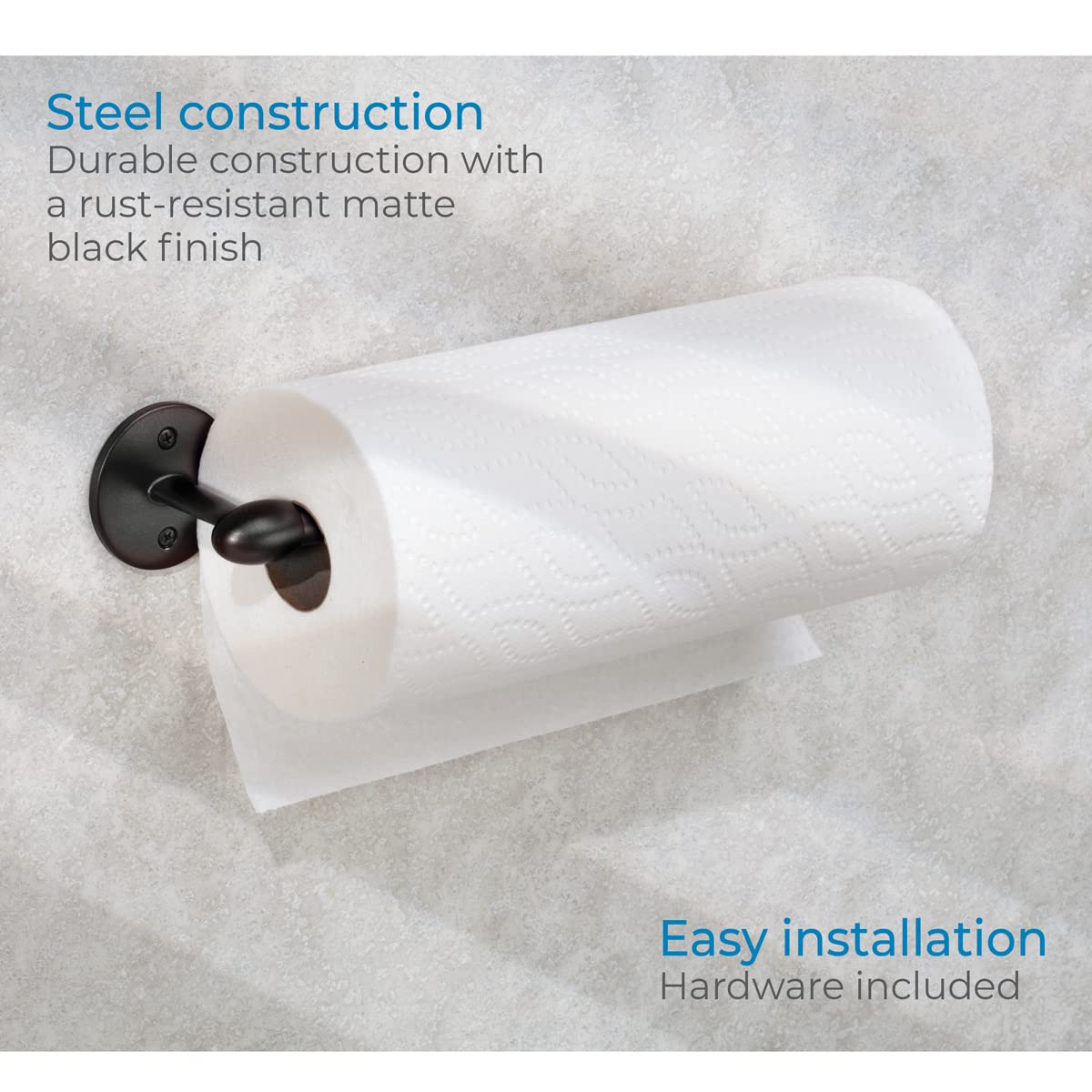 iDesign Orbinni Wall Mounted Metal Paper Towel Holder - Matte Black Roll Organizer for Kitchen, Bathroom, Craft Room (13.75