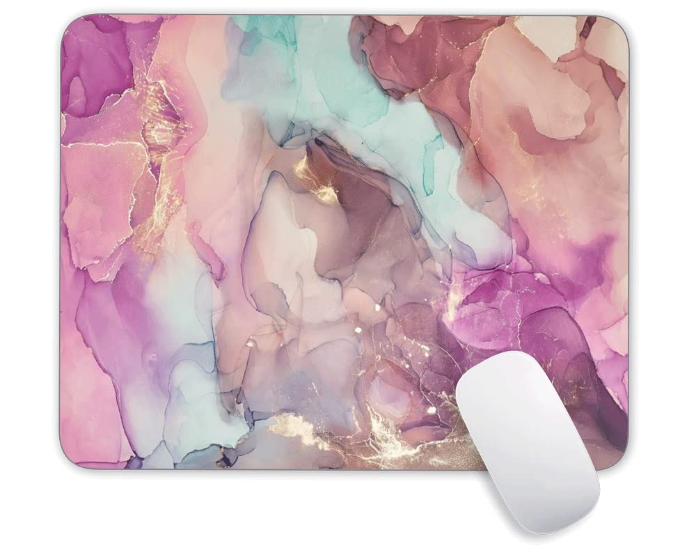 Premium Rose Gold Marble Gaming Mouse Pad - Non-Slip Rubber Base, Waterproof Surface, 9.5