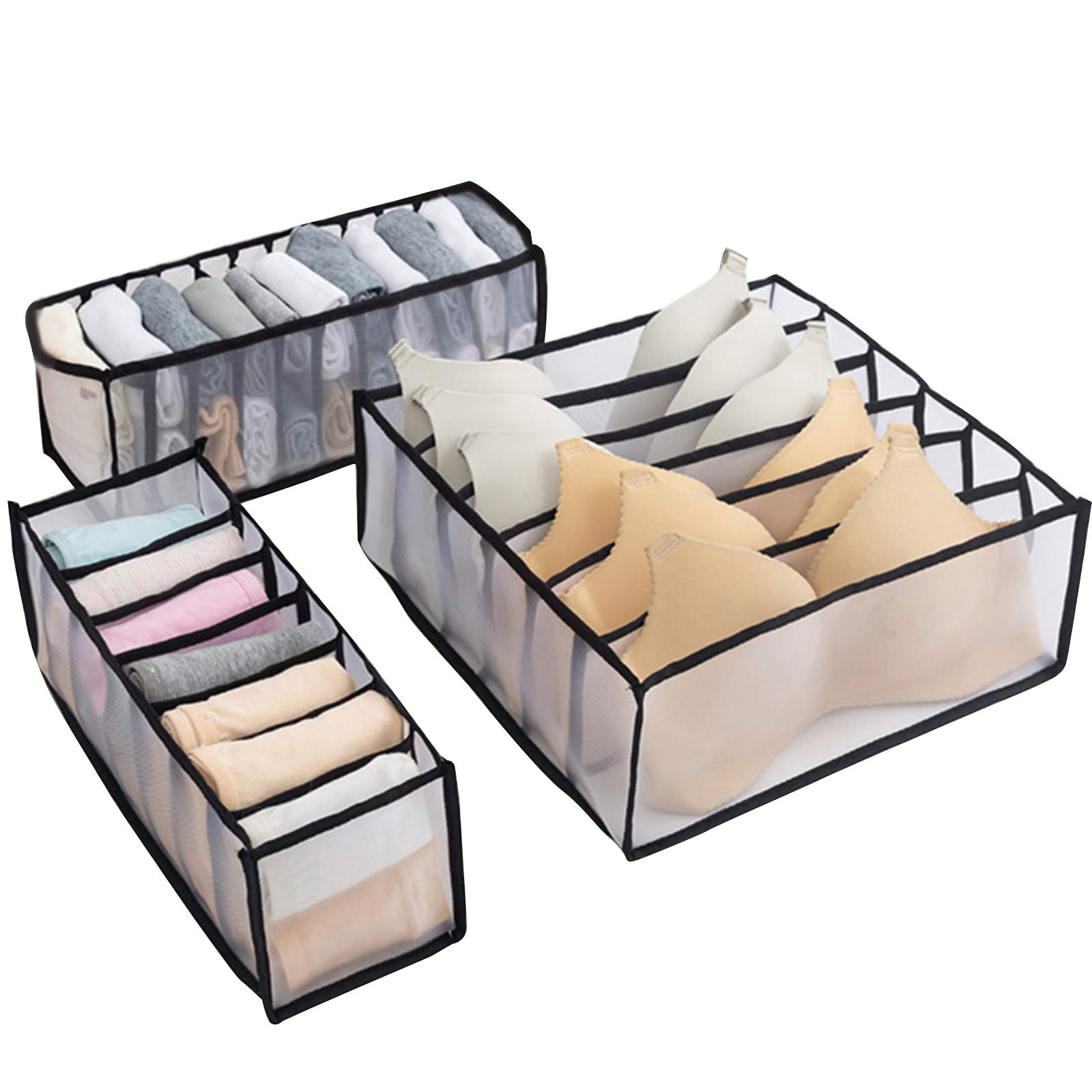Homeriy 3-Pack Foldable Mesh Underwear Drawer Organizers - Bra, Sock & Panty Storage Boxes for Closet Organization | Perfect for Bedroom, Dorm & Travel