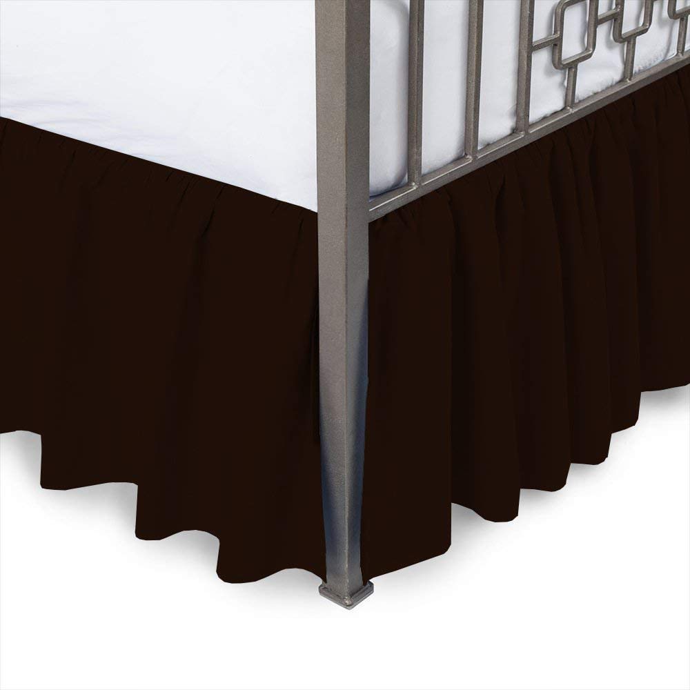 Elegant Ruffled Bed Skirt with Split Corners - 18 Inch Drop Dust Ruffle for Easy Fit | Premium Double Brushed Microfiber Platform Bed Skirt | Full XL Size Chocolate Brown | Perfect for Guest Rooms, Master Bedrooms & Home Decor
