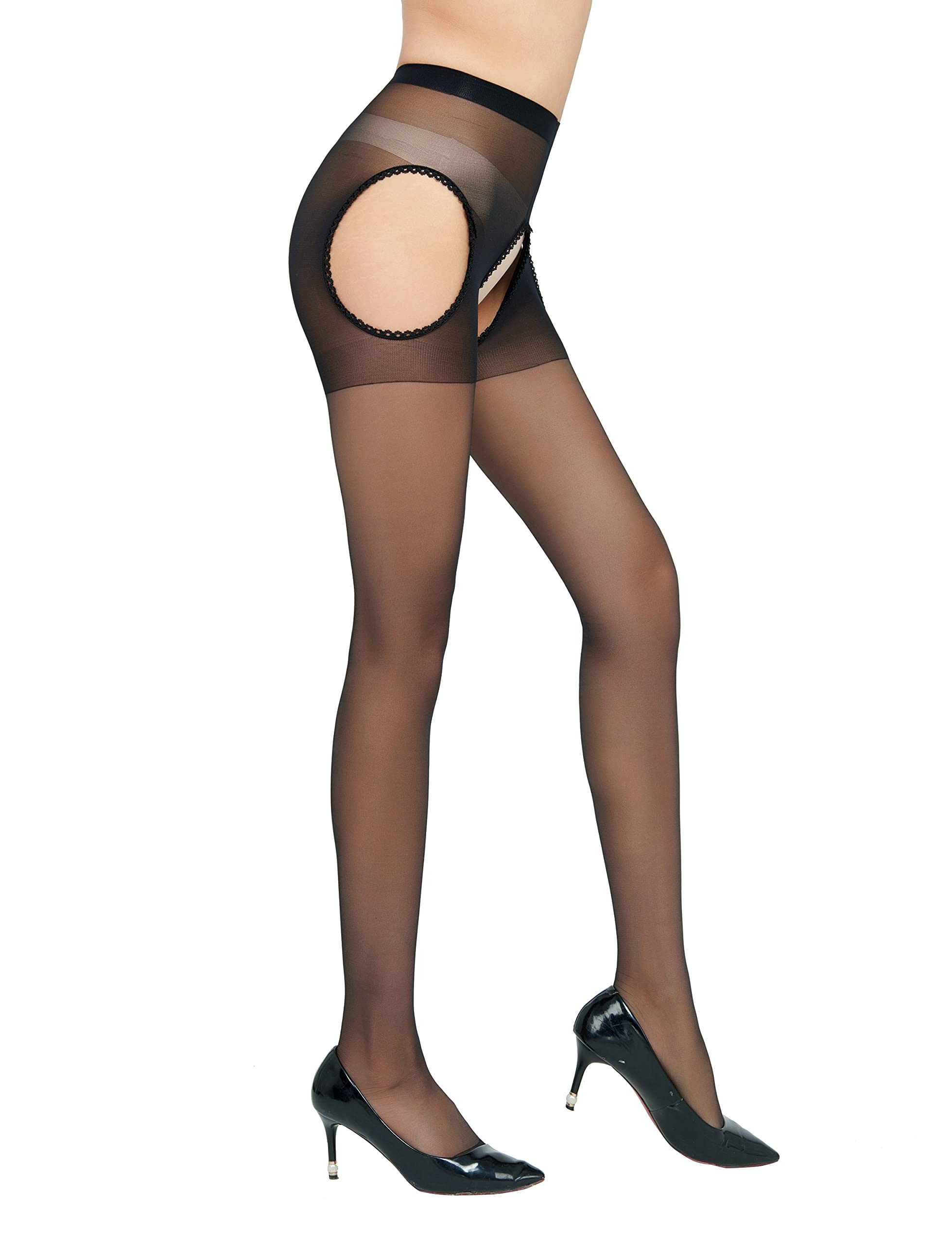 PERAMBRY Women's Sexy Thigh High Stockings - 12 Denier Sheer Silky Pantyhose with Hollow Out Design | Perfect for Date Night, Cosplay & Special Occasions