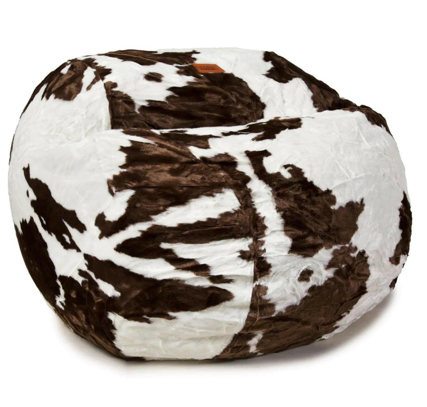 King Cowhide Convertible Beanbag Chair - KC FUR COW - Luxurious Faux Leather Convertible Sofa Bed for Living Room, Bedroom & Game Room - Perfect for Relaxing, Lounging and Sleepovers