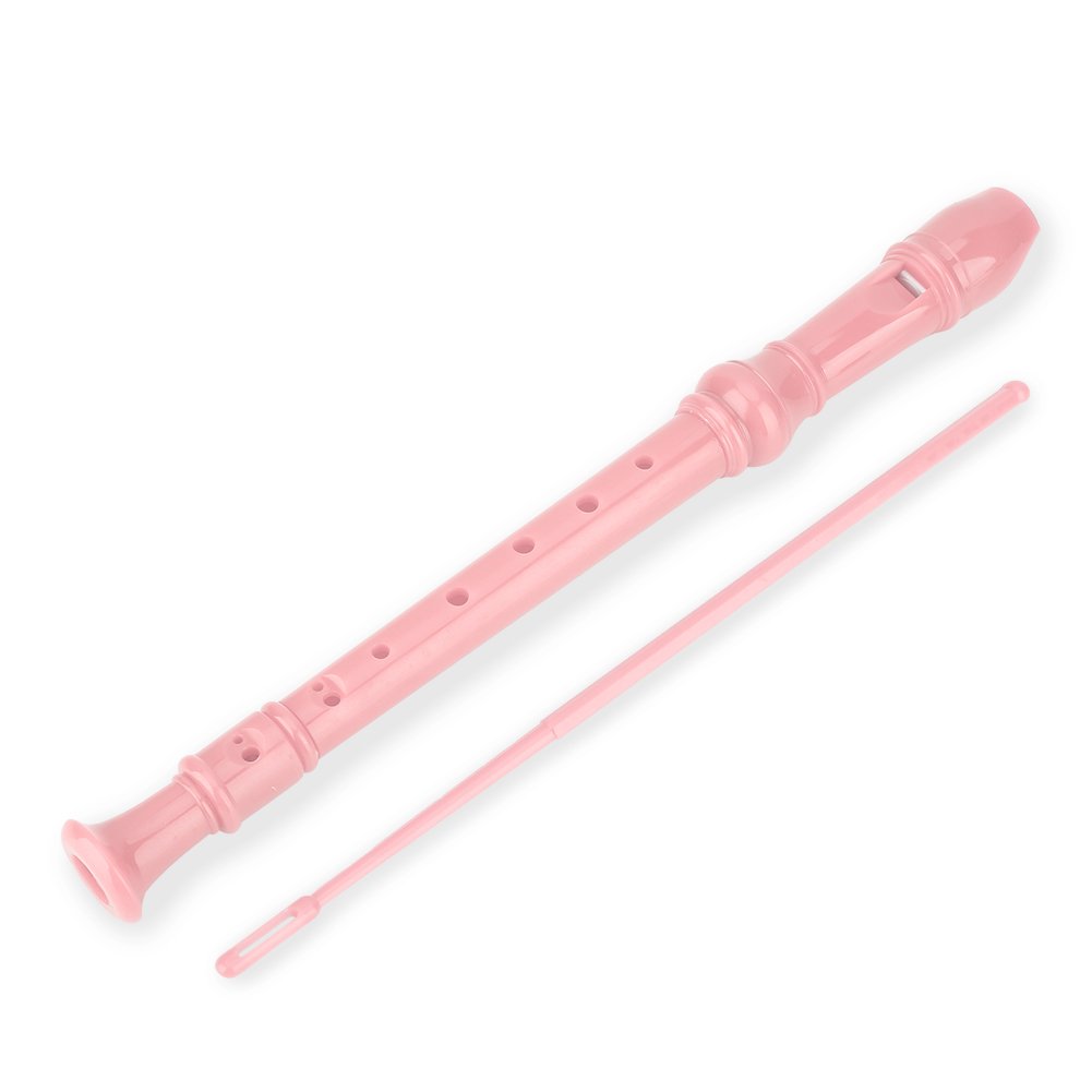 8 Hole High Pitch Soprano Descant Recorder Flute - Pink ABS Plastic Woodwind Instrument with Cleaning Rod for Kids & Adults | School Band, Music Class, Beginner Practice, Home Performance