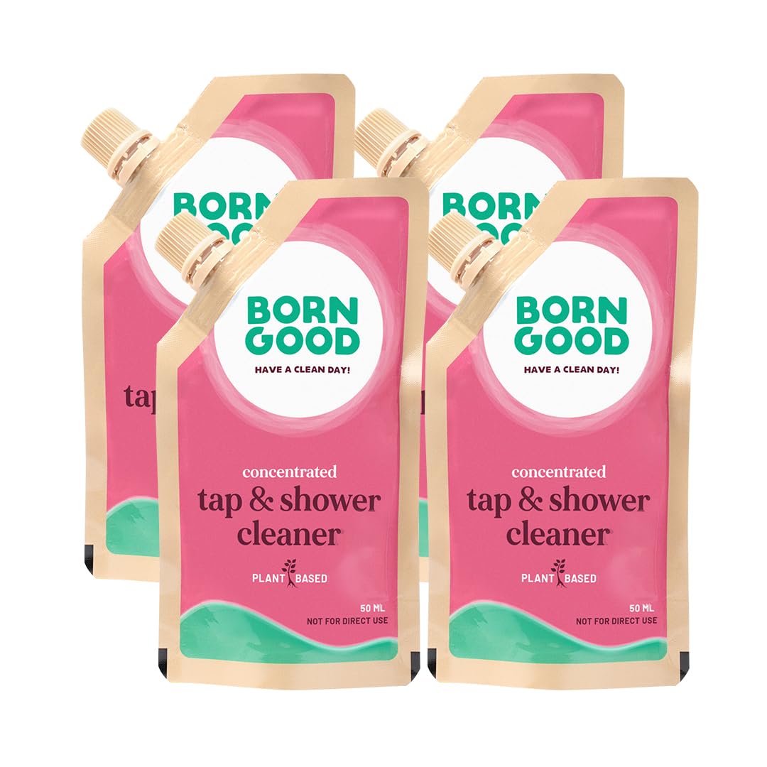 **Born Good Tap & Shower Cleaner Concentrate 2L Refill Pack – 1 Pouch (50ml) Makes 500ml | Non-Corrosive, Streak-Free Formula for Sparkling Taps & Faucets | Ideal for Bathroom, Kitchen & Glass Surfaces**