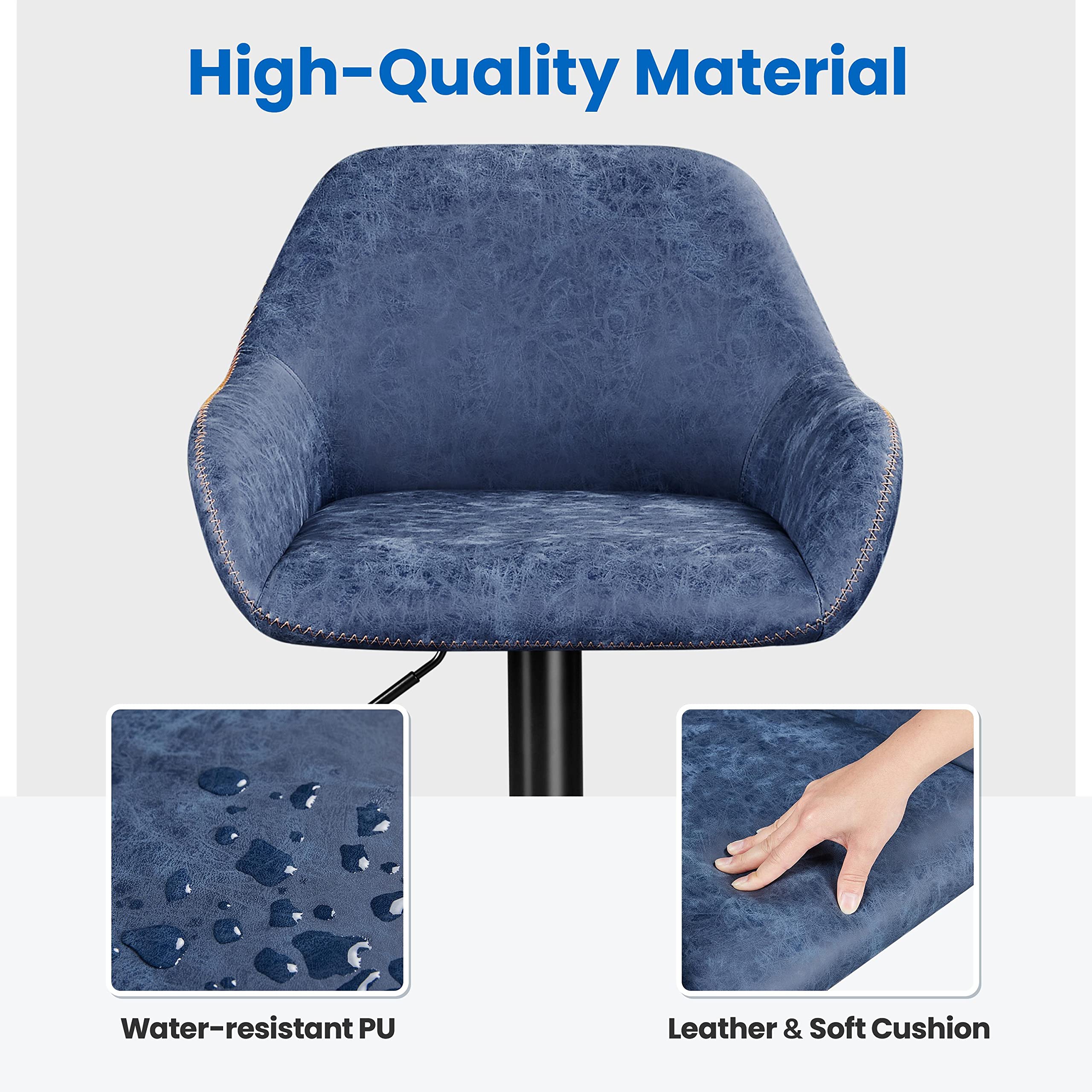 Yaheetech 4-Pack Adjustable Swivel Bar Stools with PU Leather Seat, Backrest & Footrest - Counter Height Kitchen Island Stools for Home, Restaurant & Bar - Modern Blue Bar Chairs for Dining & Entertaining