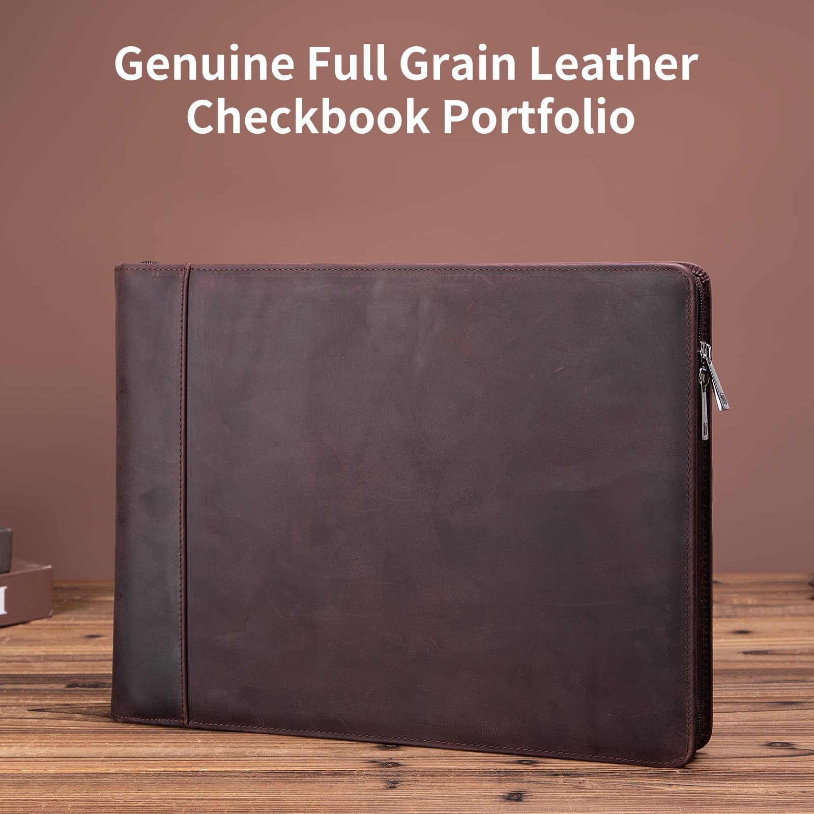 Premium 7-Ring Check Binder - Genuine Leather Business Checkbook Cover with 3-On-A-Page Design Holds 600 Checks (9