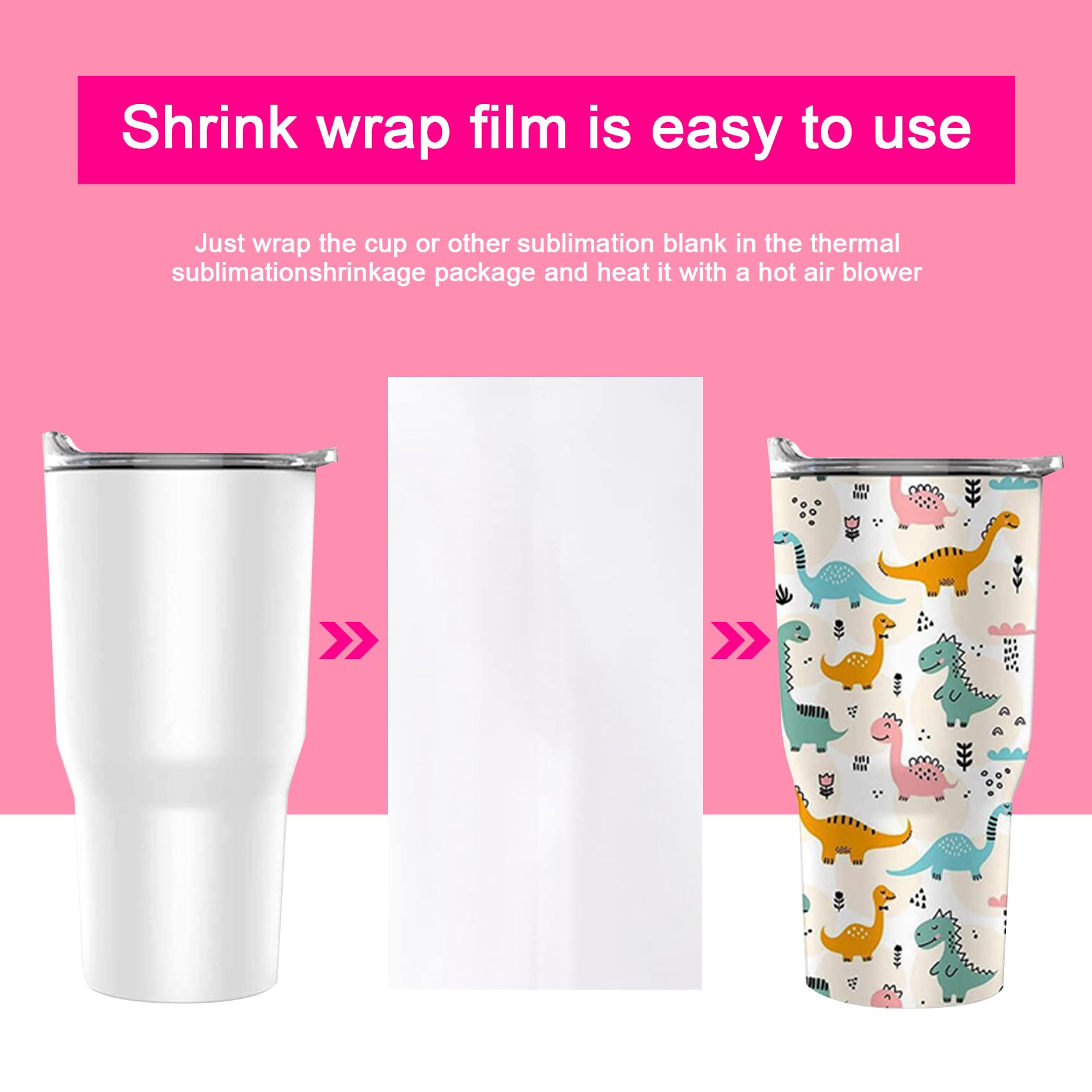 Garta 30Pcs Sublimation Shrink Wrap Film - 3 Sizes Heat Transfer Shrinkable Bags for Mugs, Tumblers & Cups (White/Clear) - Perfect for DIY Crafts, Gift Wrapping & Drinkware Protection