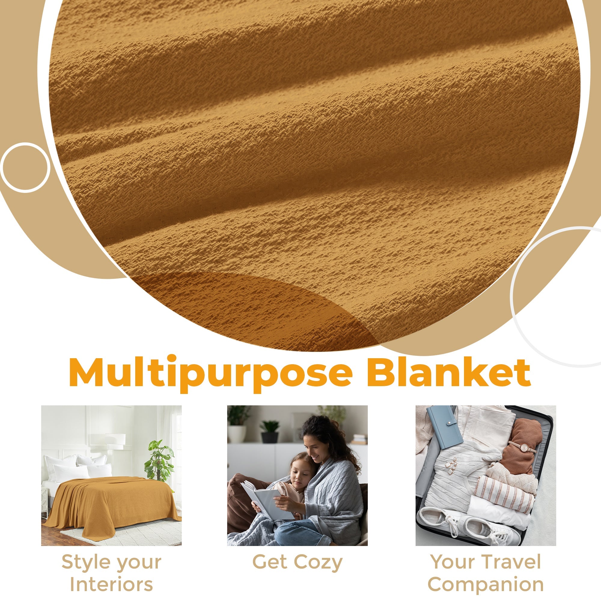 Premium Textured Cotton Waffle Weave Blanket - Soft & Breathable Throw for Bed, Sofa & Couch - Cozy Home Decor Gift for All Seasons