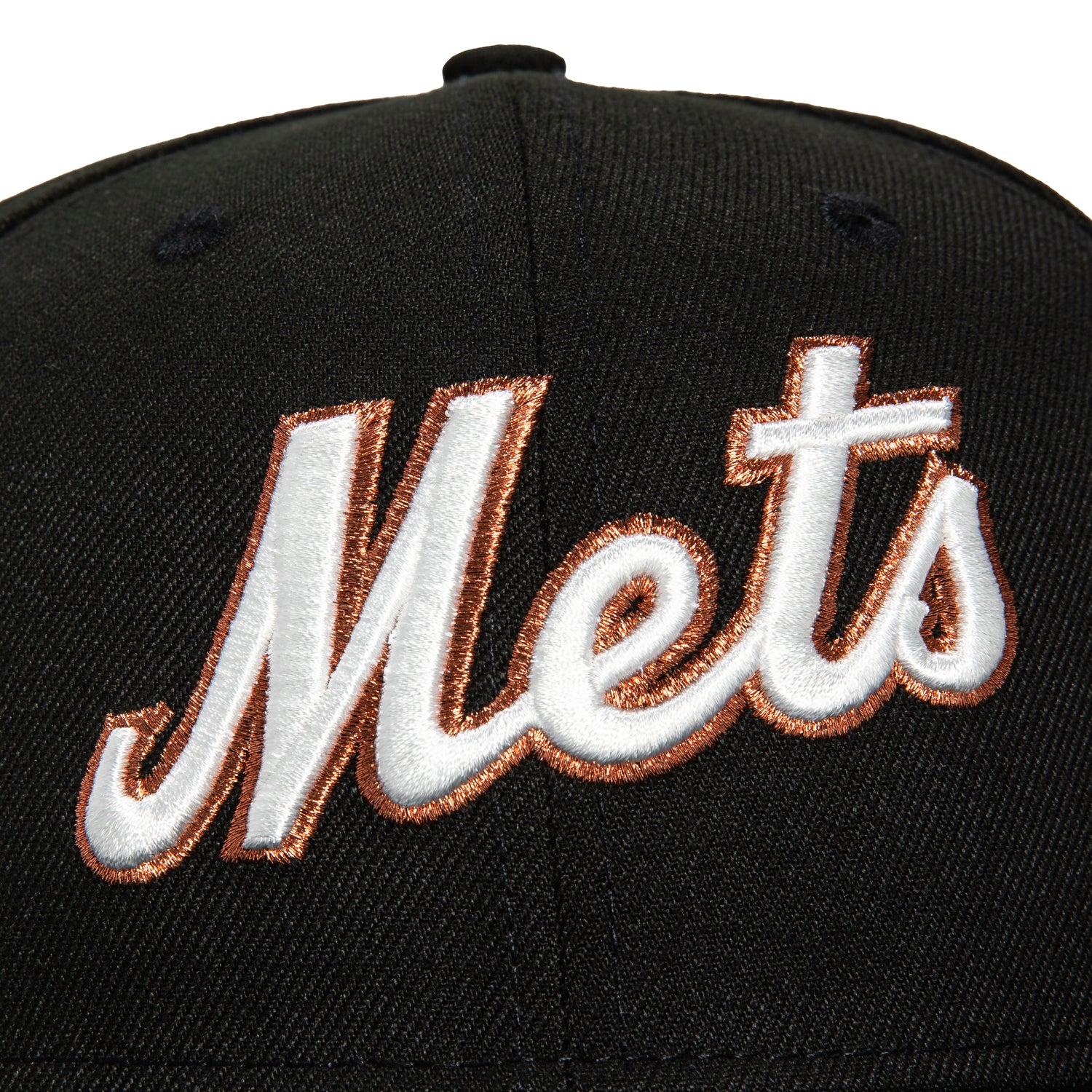 New Era 59Fifty New York Mets 50th Anniversary Patch Script Hat - Black, Ivory, Metallic Copper | MLB Baseball Cap for Fans, Streetwear & Sports Enthusiasts