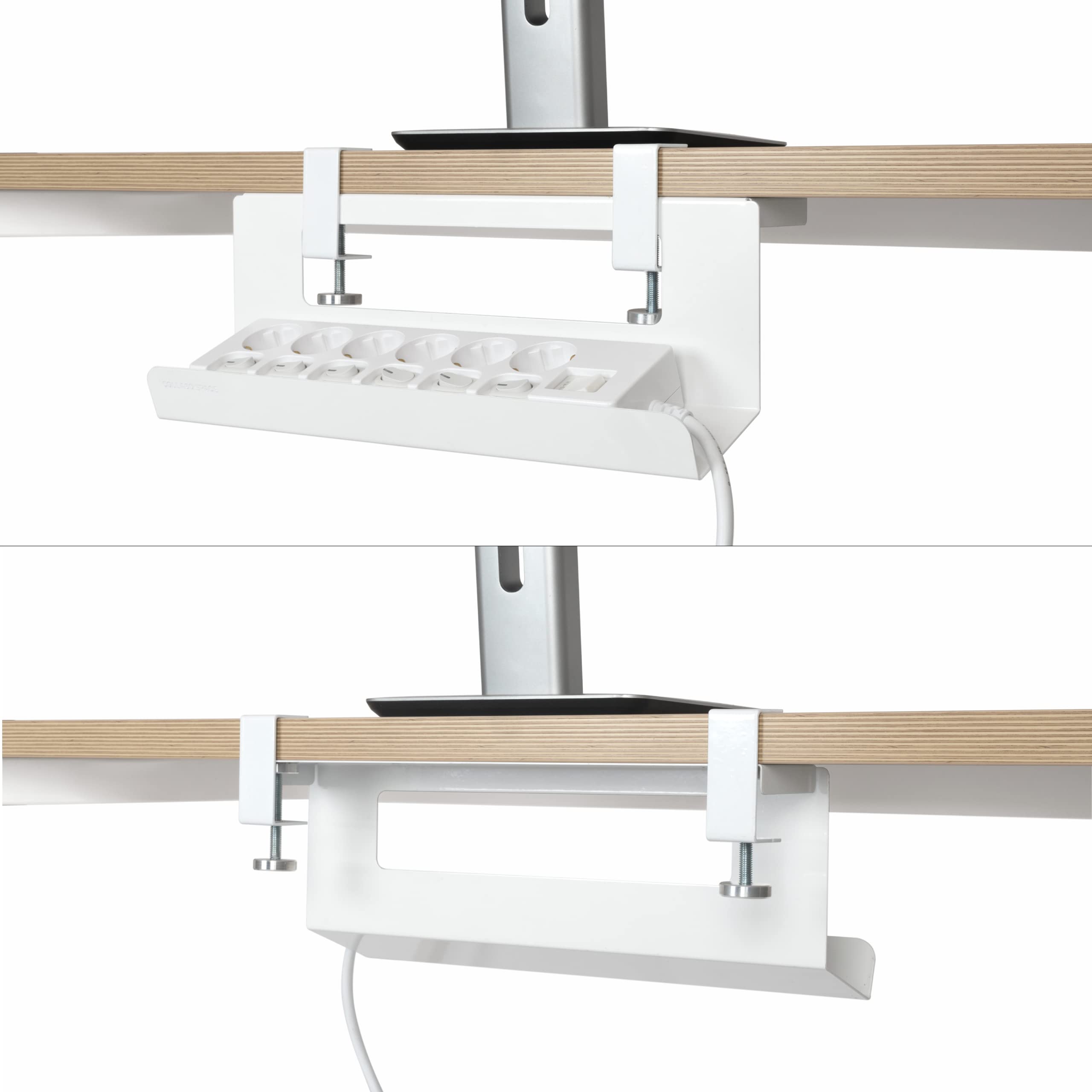 Under Desk Cable Management Tray - No Drill Wire Organizer & Cord Hider for Office, Home Desk - White Cable Manager for Computer, TV, Gaming Setup