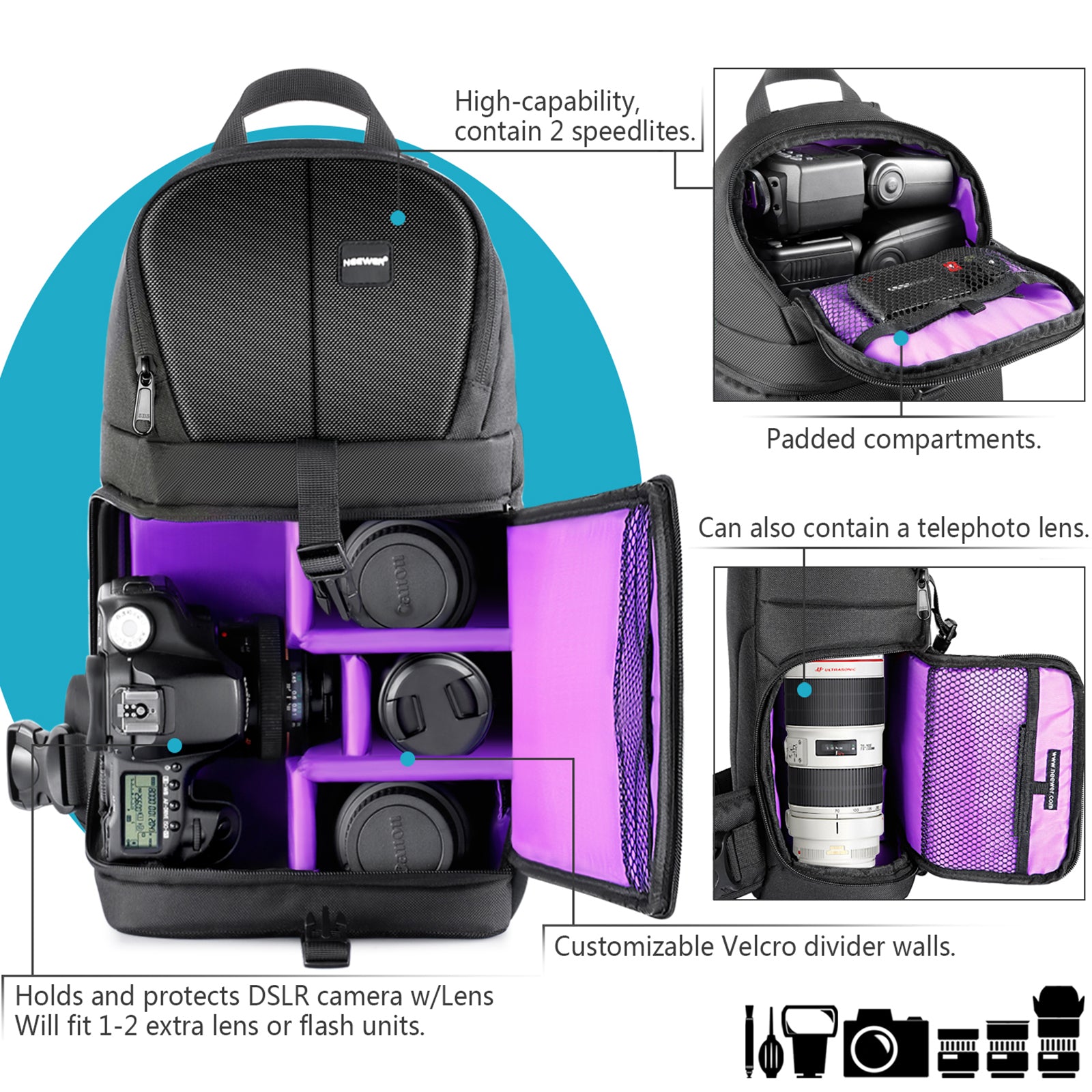NEEWER NW XJB02S 9x5.5x16 Professional DSLR Camera Backpack - Waterproof & Shockproof Photography Bag for Travel, Hiking, and Outdoor Shooting