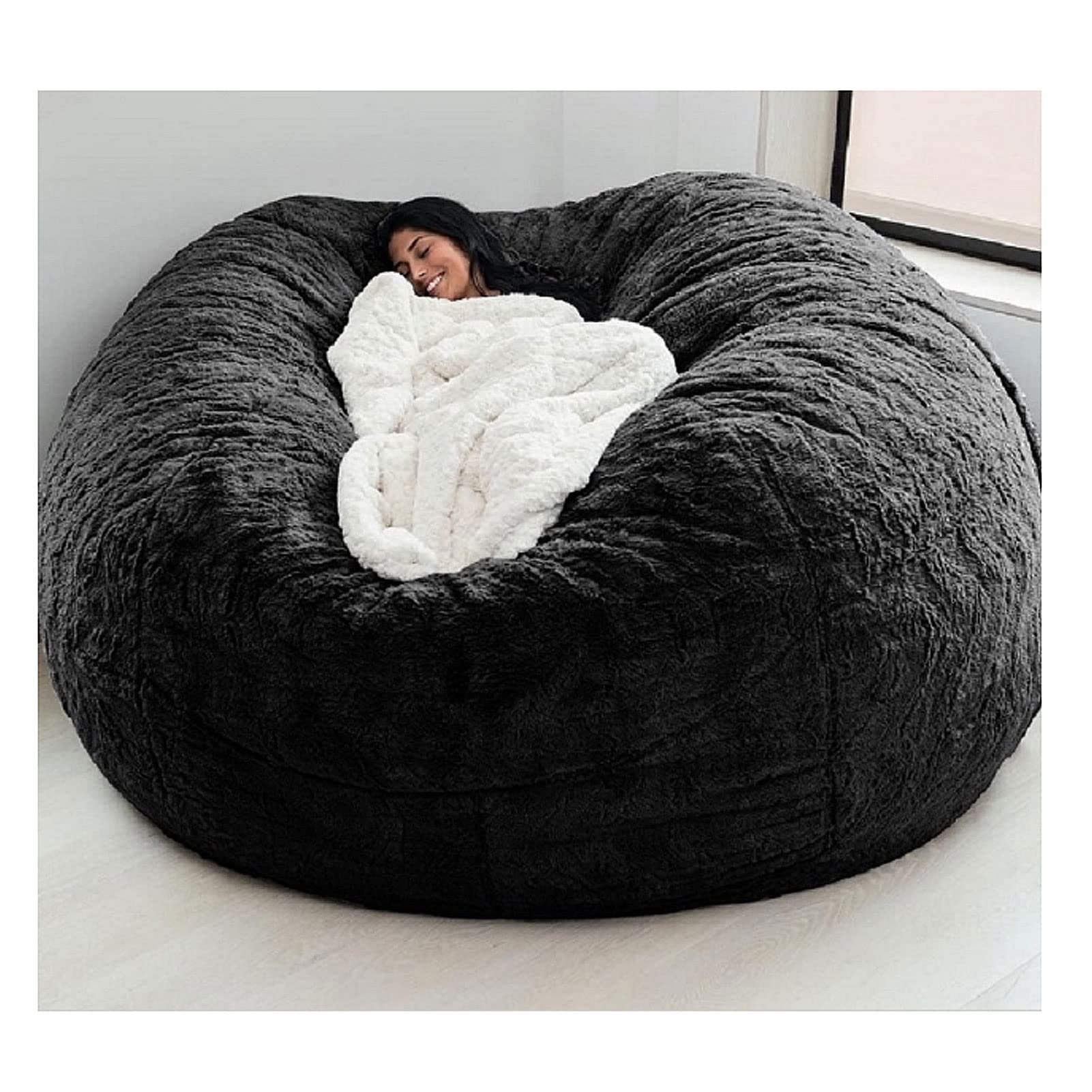 6ft Large Bean Bag Chair Cover for Adults - Super Soft Microsuede Lounger Sack Without Filler (135x65 Inches, Black) | Perfect for Living Room, Bedroom, Game Room & Home Theater Relaxation