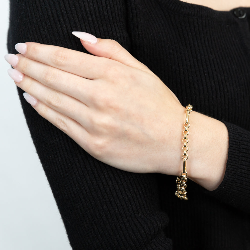 9ct Gold Silver Filled Fancy 9+1 Belcher 5.5mm Wide 19cm Bracelet for Women - Elegant Jewelry Gift for Birthday, Anniversary & Special Occasions